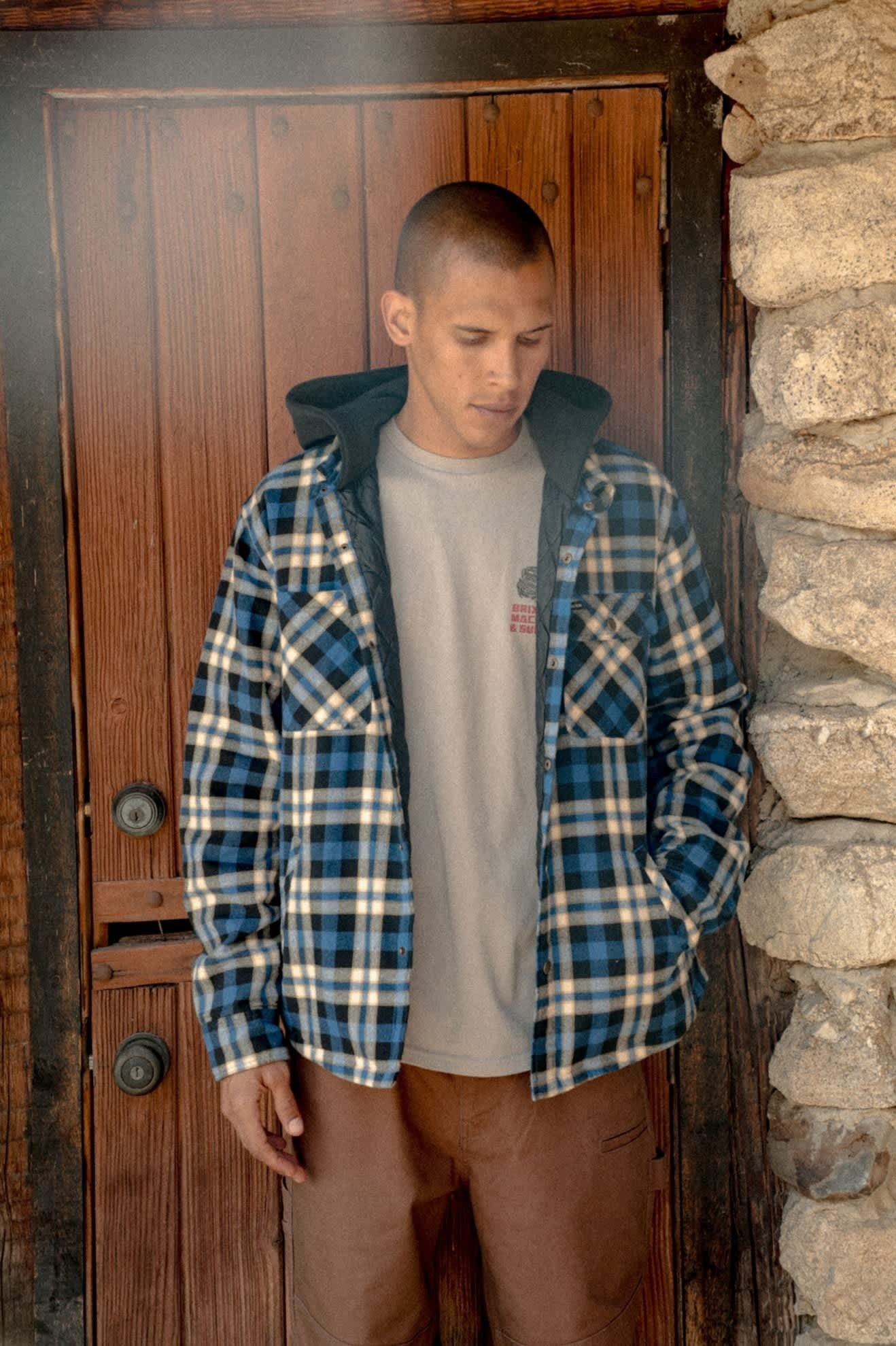 Bowery Quilited Hooded Flannel - Navy/Cream