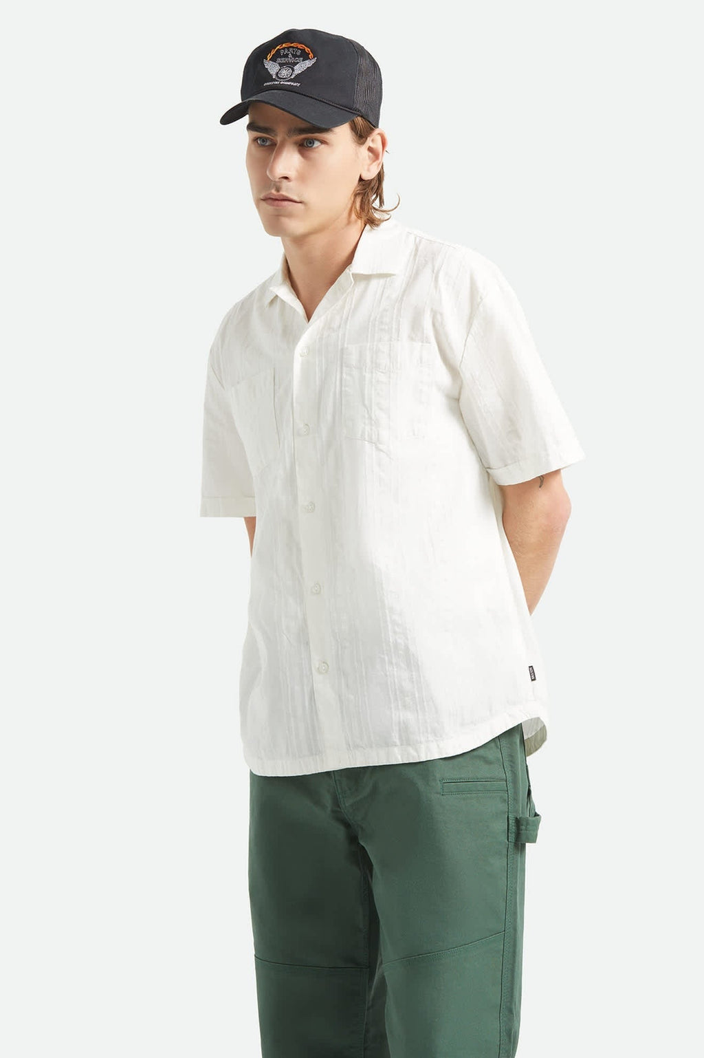 Vintage Short Sleeve Shirt - Off White Jacquard Stripe
