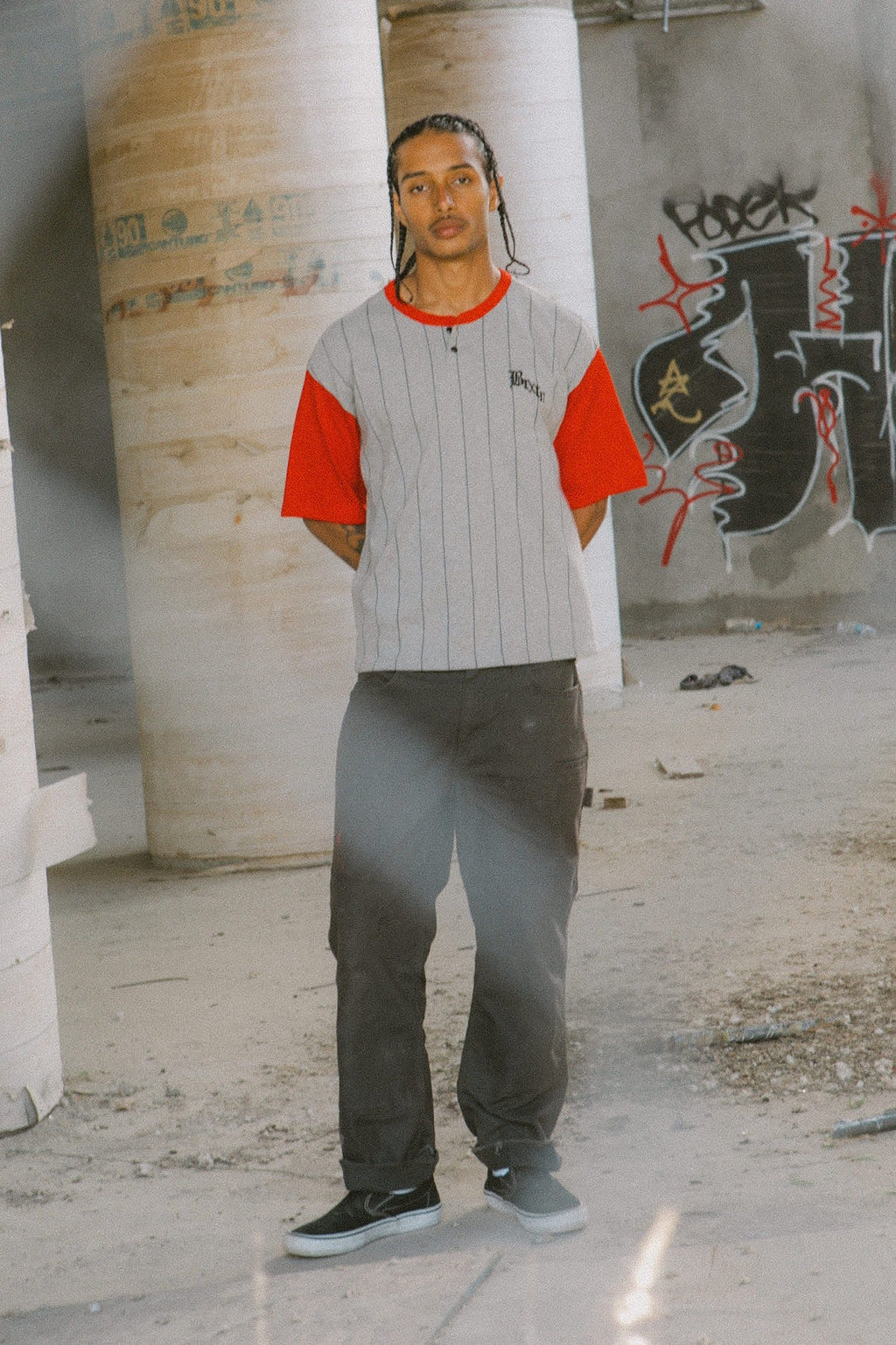 Boxy Short Sleeve Baseball T-Shirt - Heather Grey/Adrenaline Rush