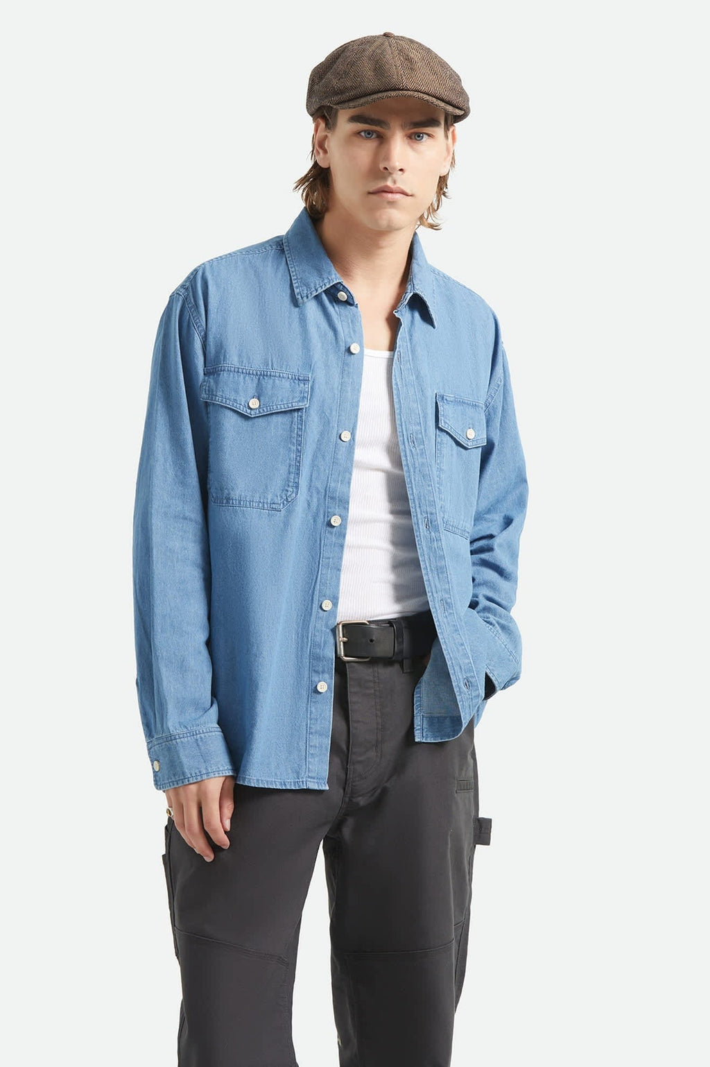 Waylon Lightweight Overshirt - Medium Wash Chambrey