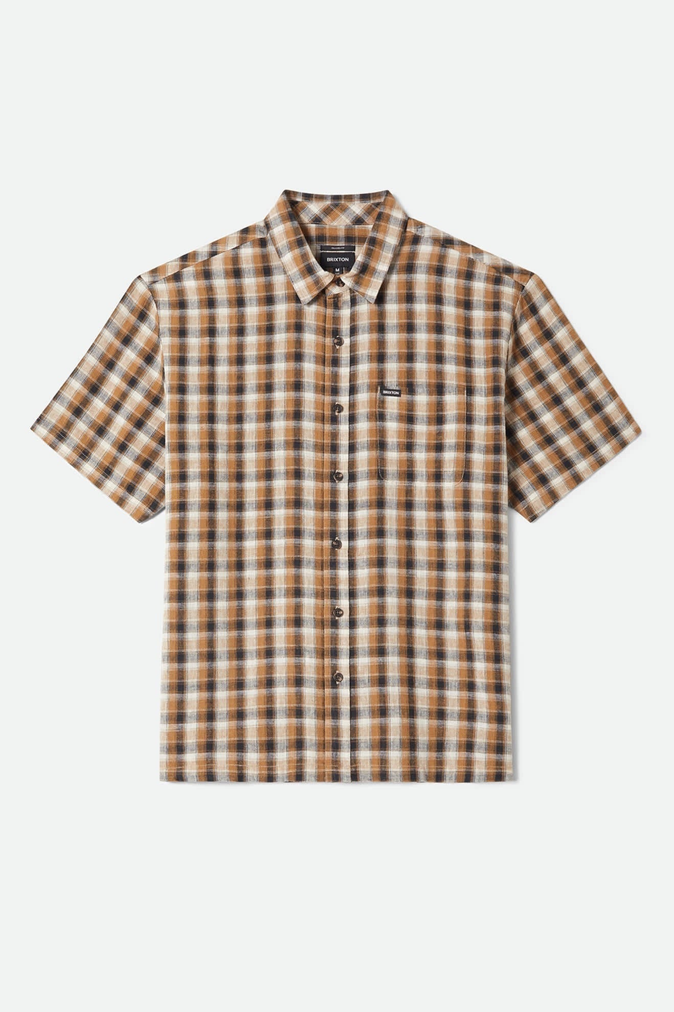 Cru Linen Blend Plaid Short Sleeve Shirt - Black/Tobacco Plaid