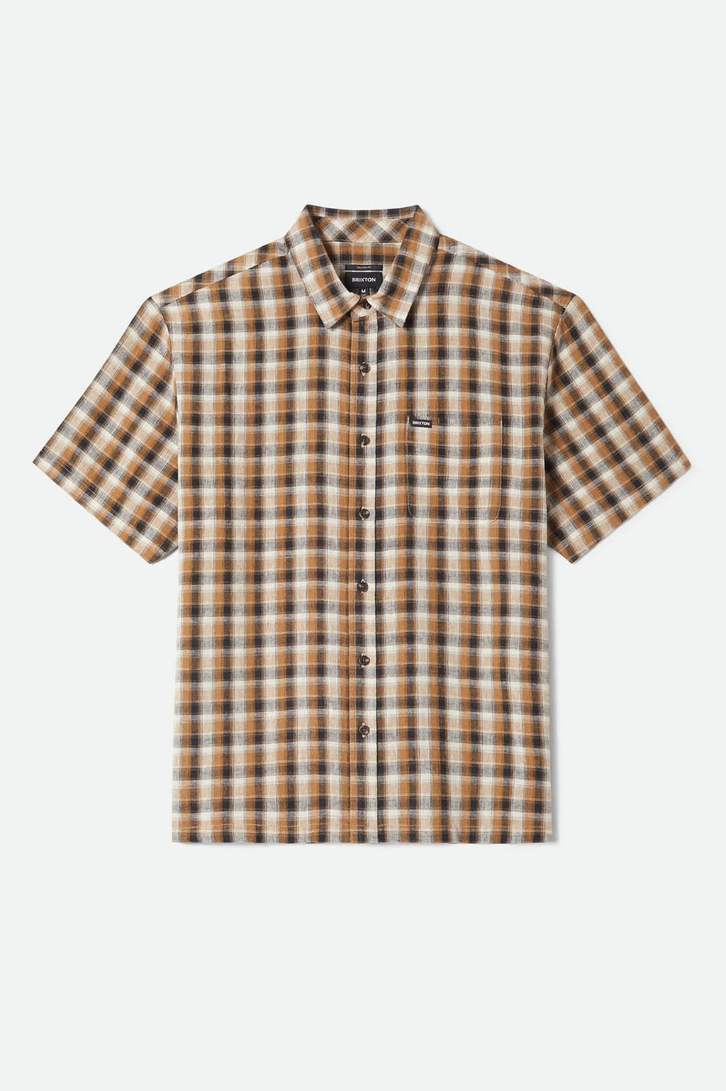 Cru Linen Blend Plaid Short Sleeve Shirt - Black/Tobacco Plaid