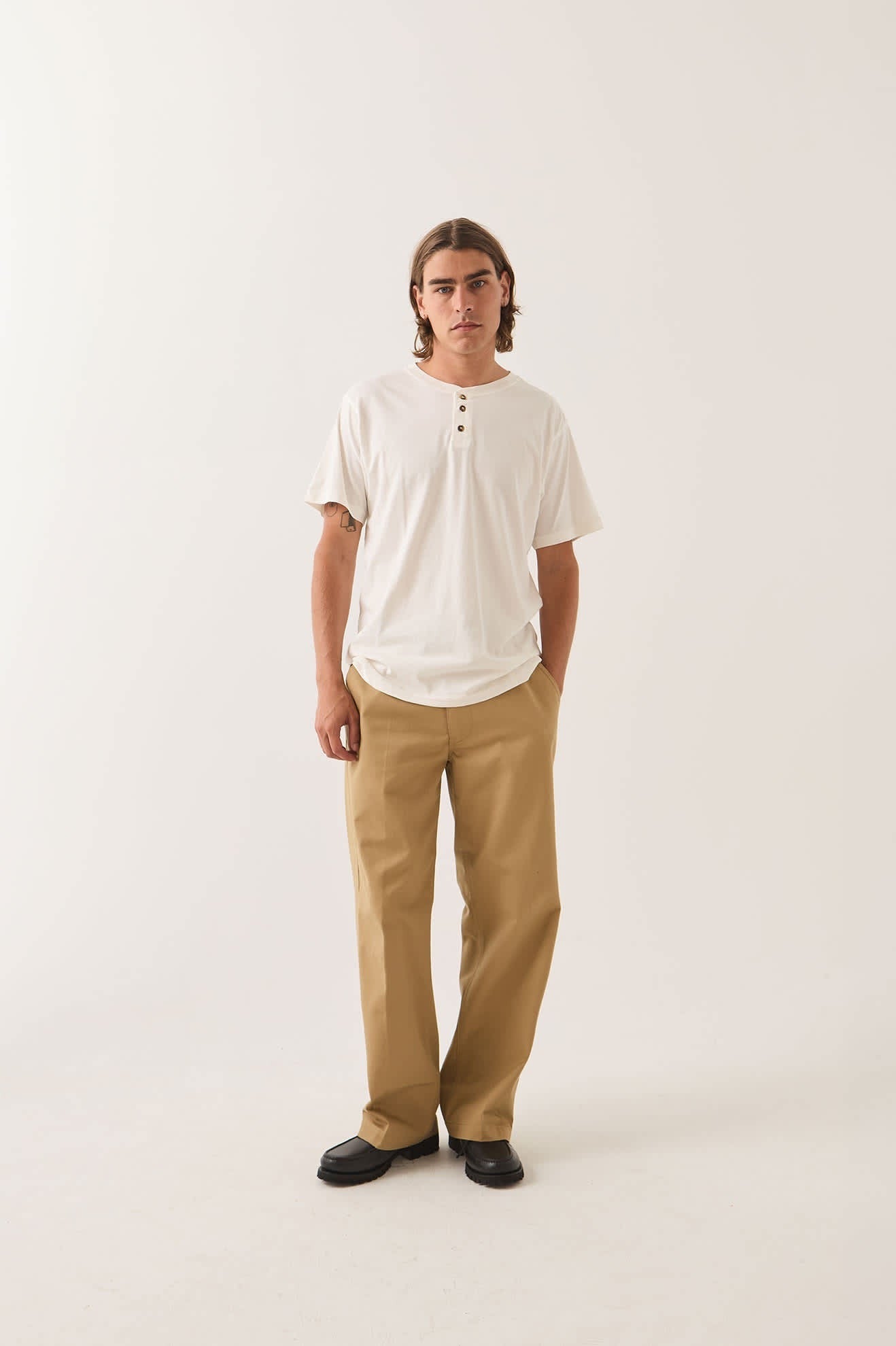 Brixton Baseline Henley T-Shirt - Off White Vintage Wash