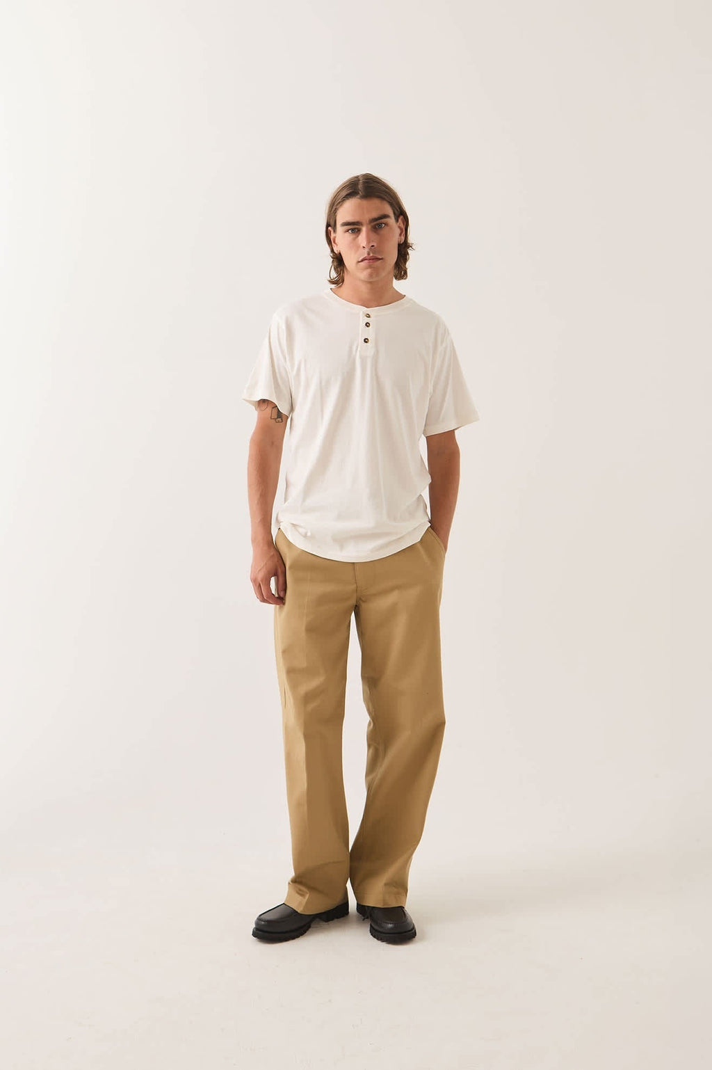 Brixton Baseline Henley T-Shirt - Off White Vintage Wash
