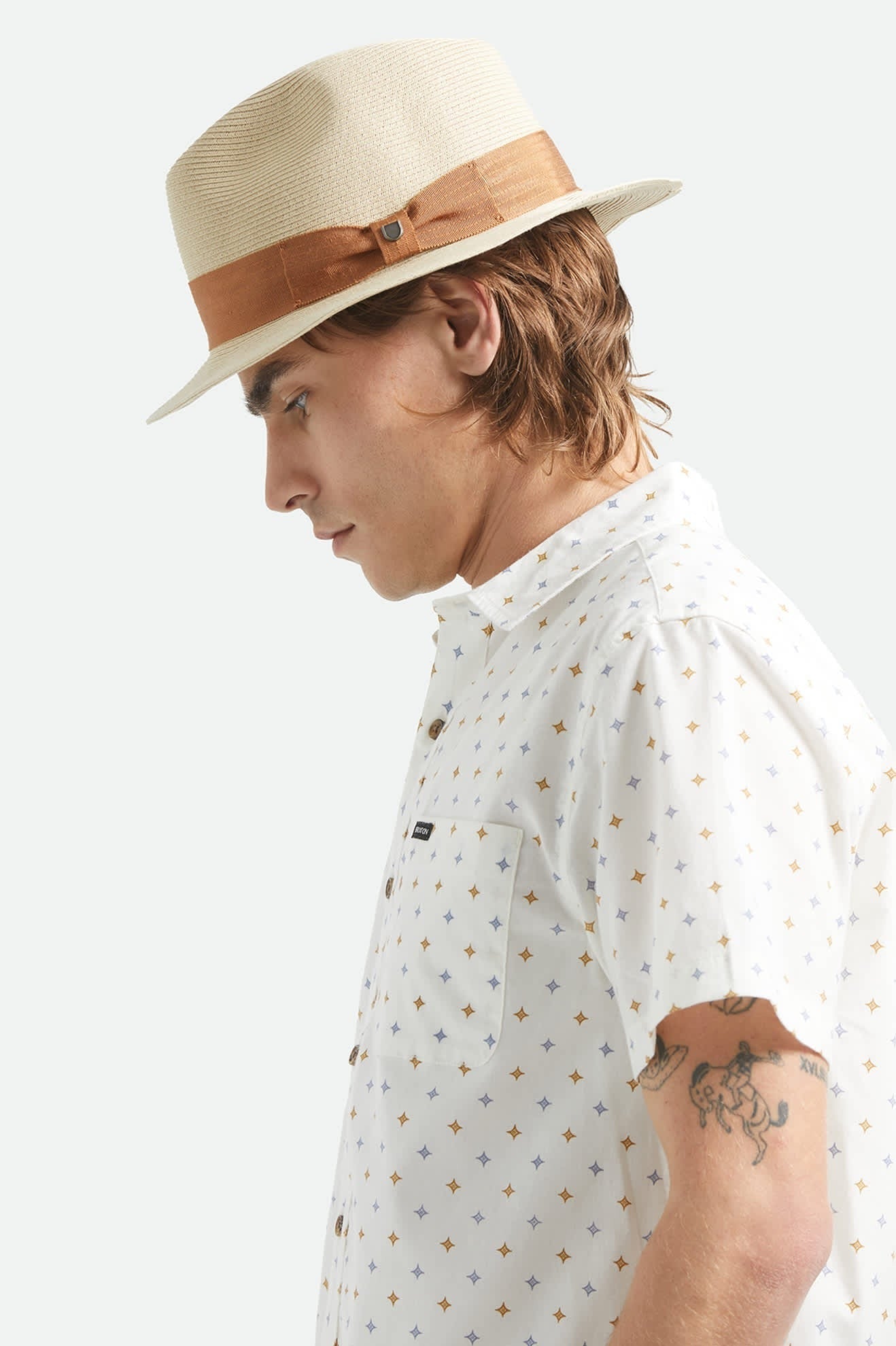 Roma Straw Packable Fedora - Natural/Bronze