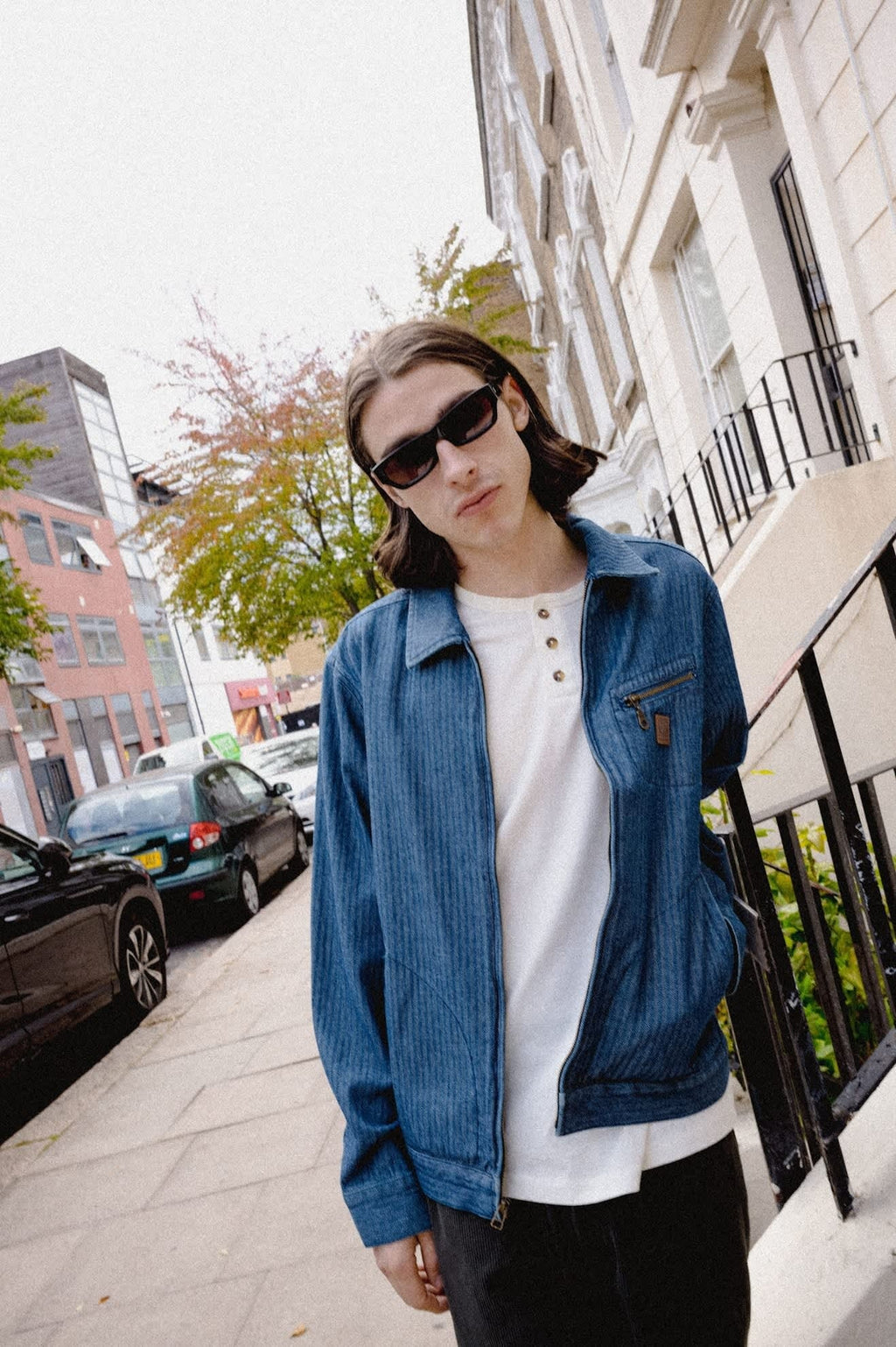 Mechanic Garage Zip Jacket - Indigo Herringbone