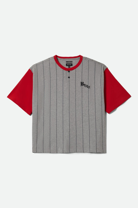 Boxy Short Sleeve Baseball T-Shirt - Heather Grey/Adrenaline Rush