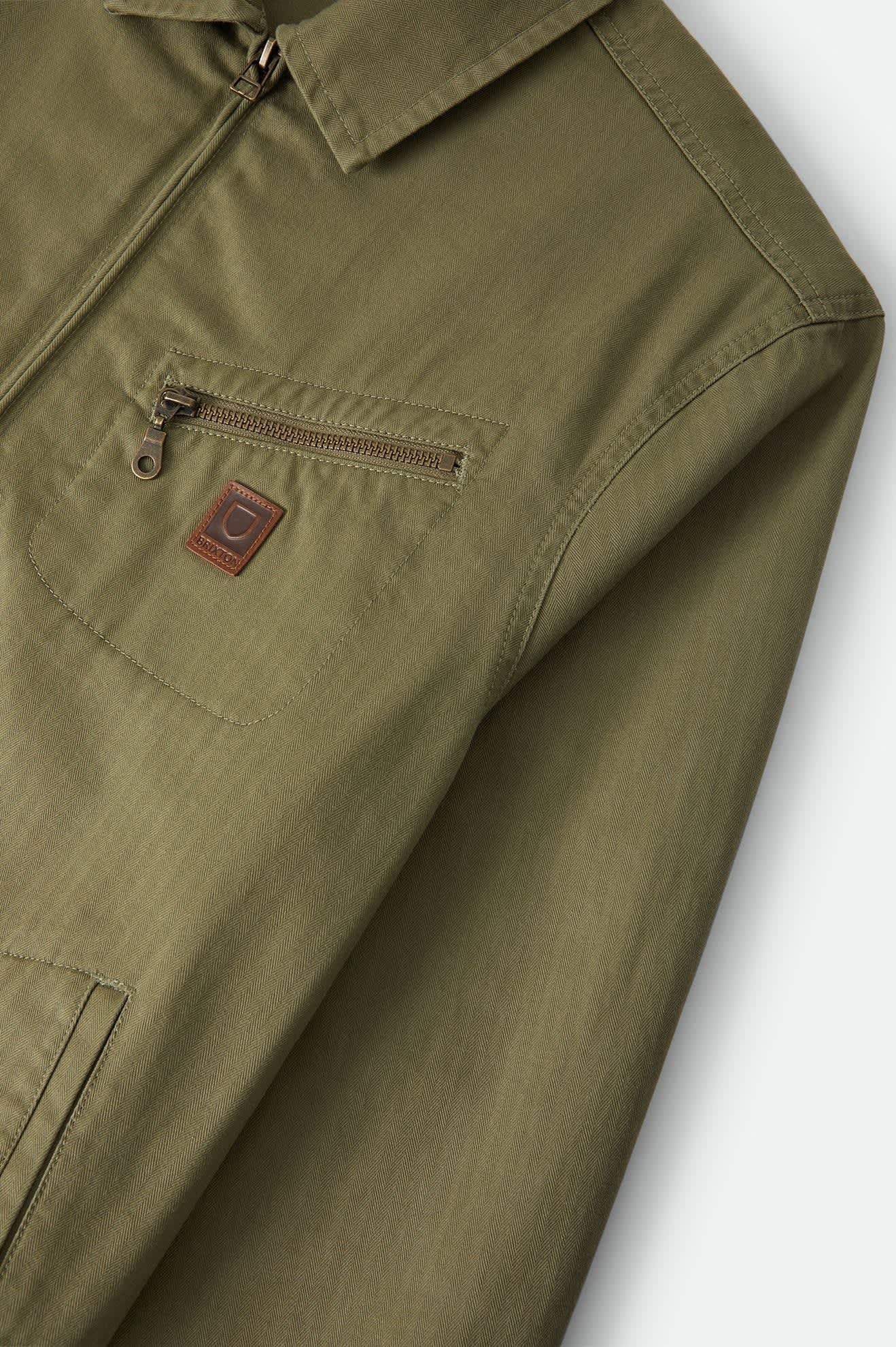 Mechanic Garage Zip Jacket - Olive Surplus Herringbone