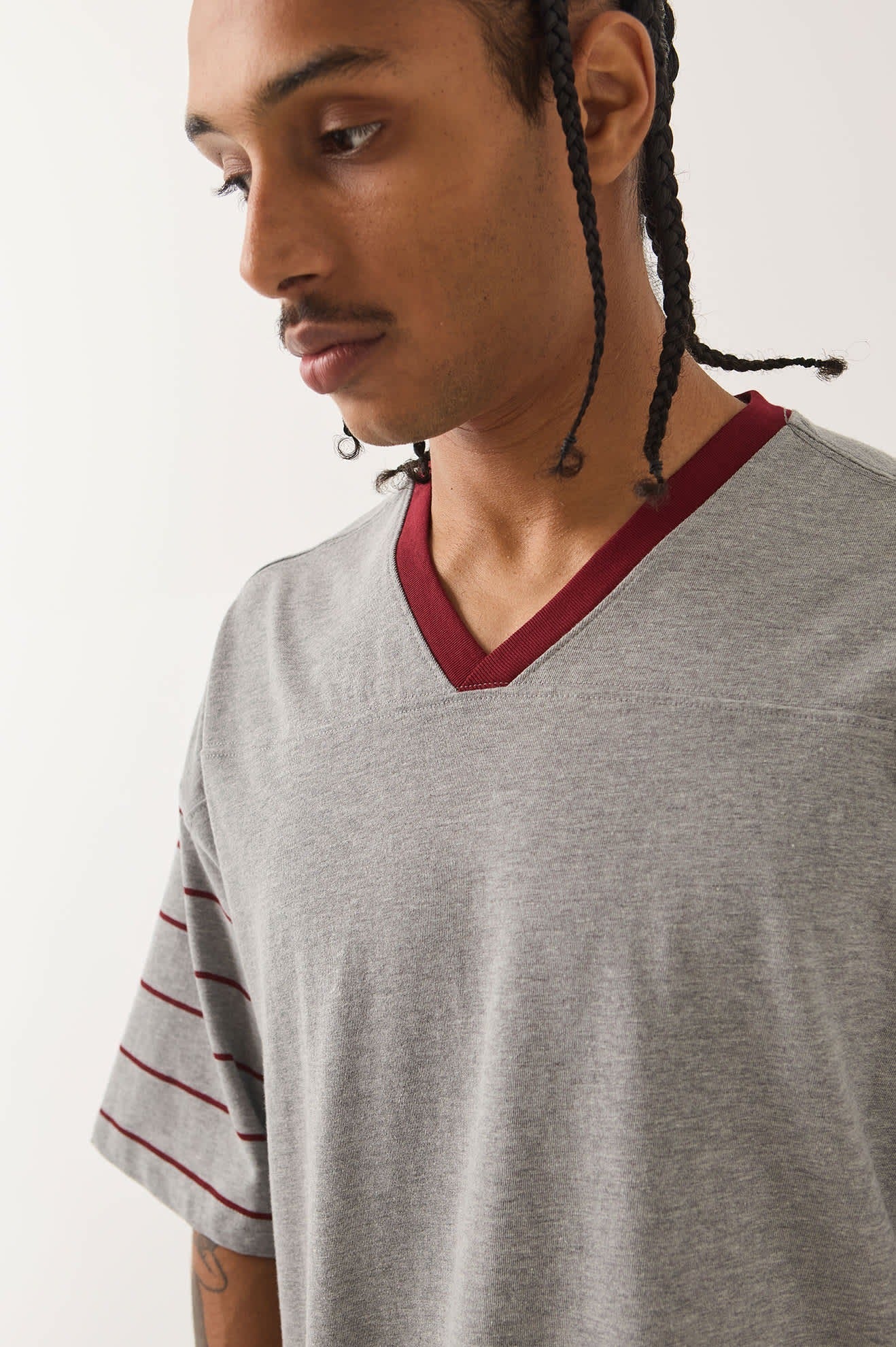Brixton Football T-Shirt - Heather Grey/Maroon