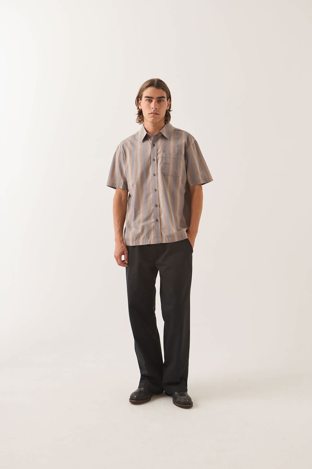 Cru Shirt - Charcoal Shadow Stripe