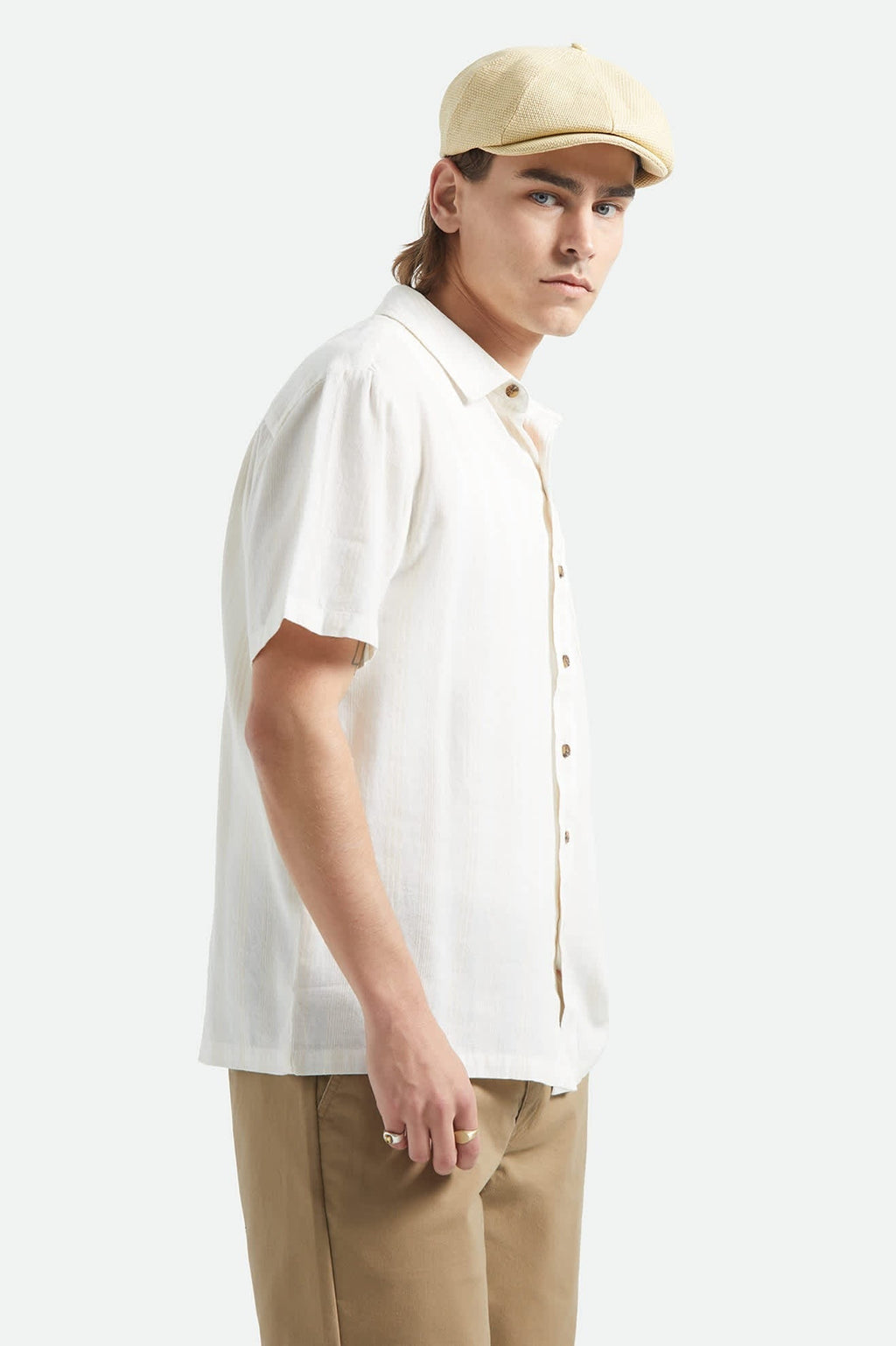 Cru Stripe Dobby Short Sleeve Shirt - Off White