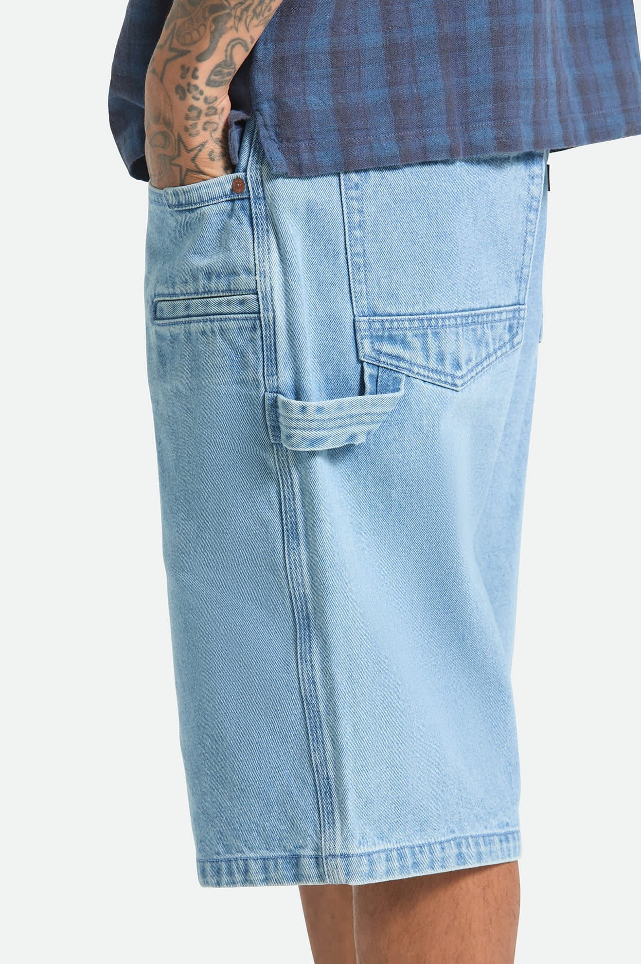 Builders Carpenter Baggy Short - Washed Blue Denim