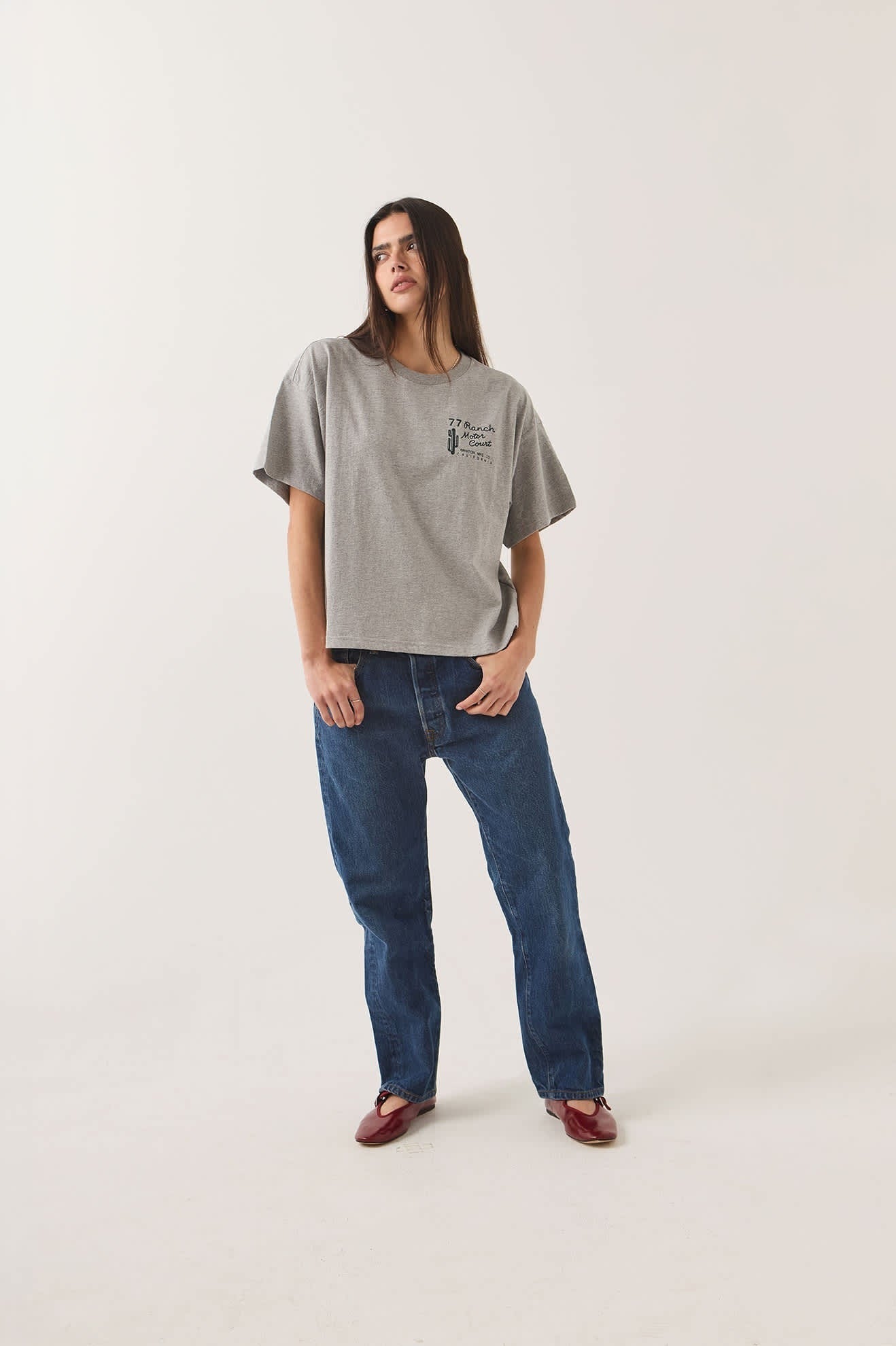 Ranch Motor Court Boxy Crop Top - Heather Grey