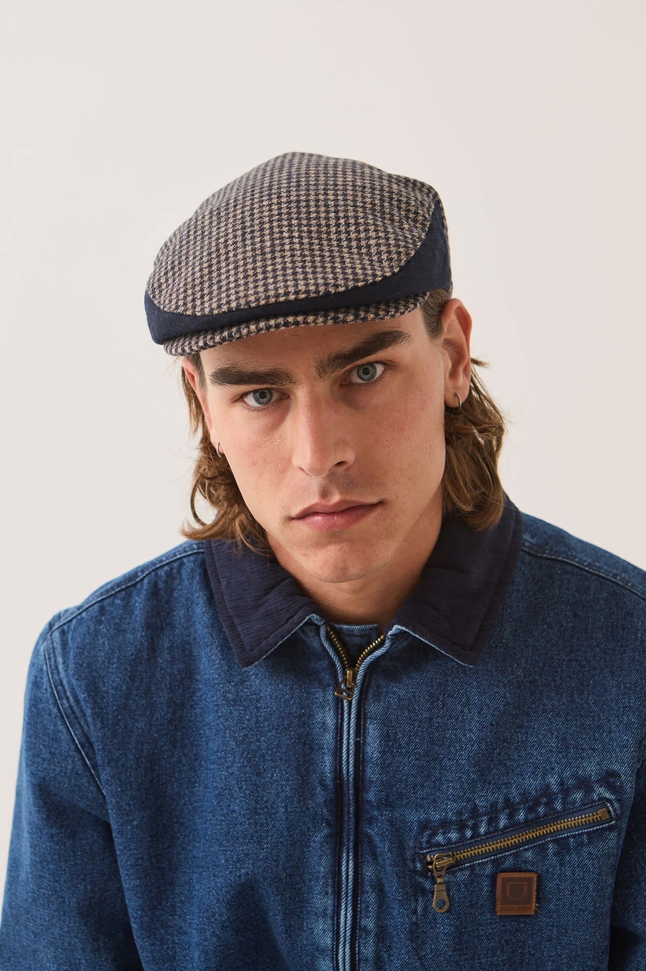 Hooligan Flat Cap - Navy/Sand Houndstooth