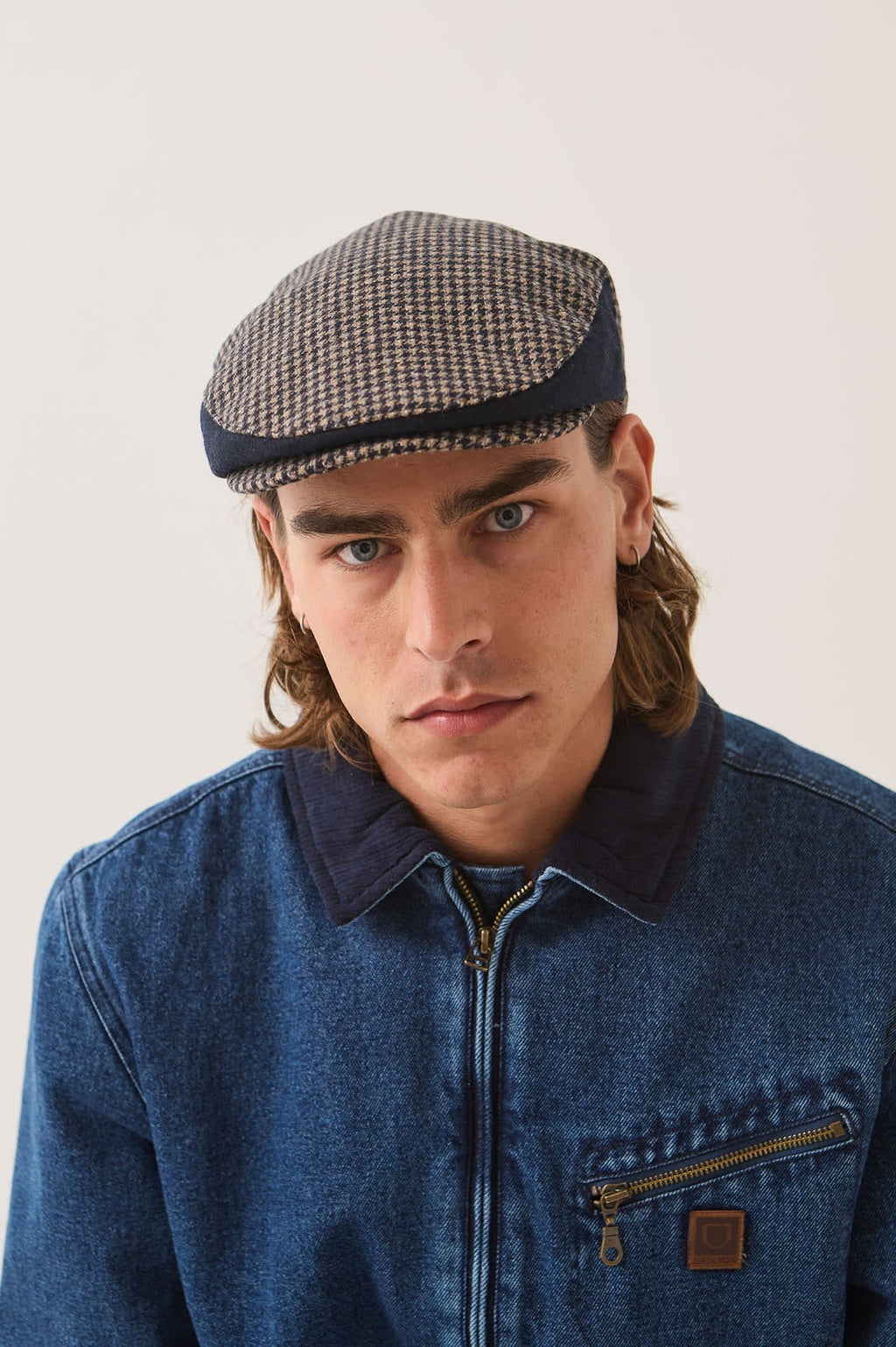 Hooligan Flat Cap - Navy/Sand Houndstooth