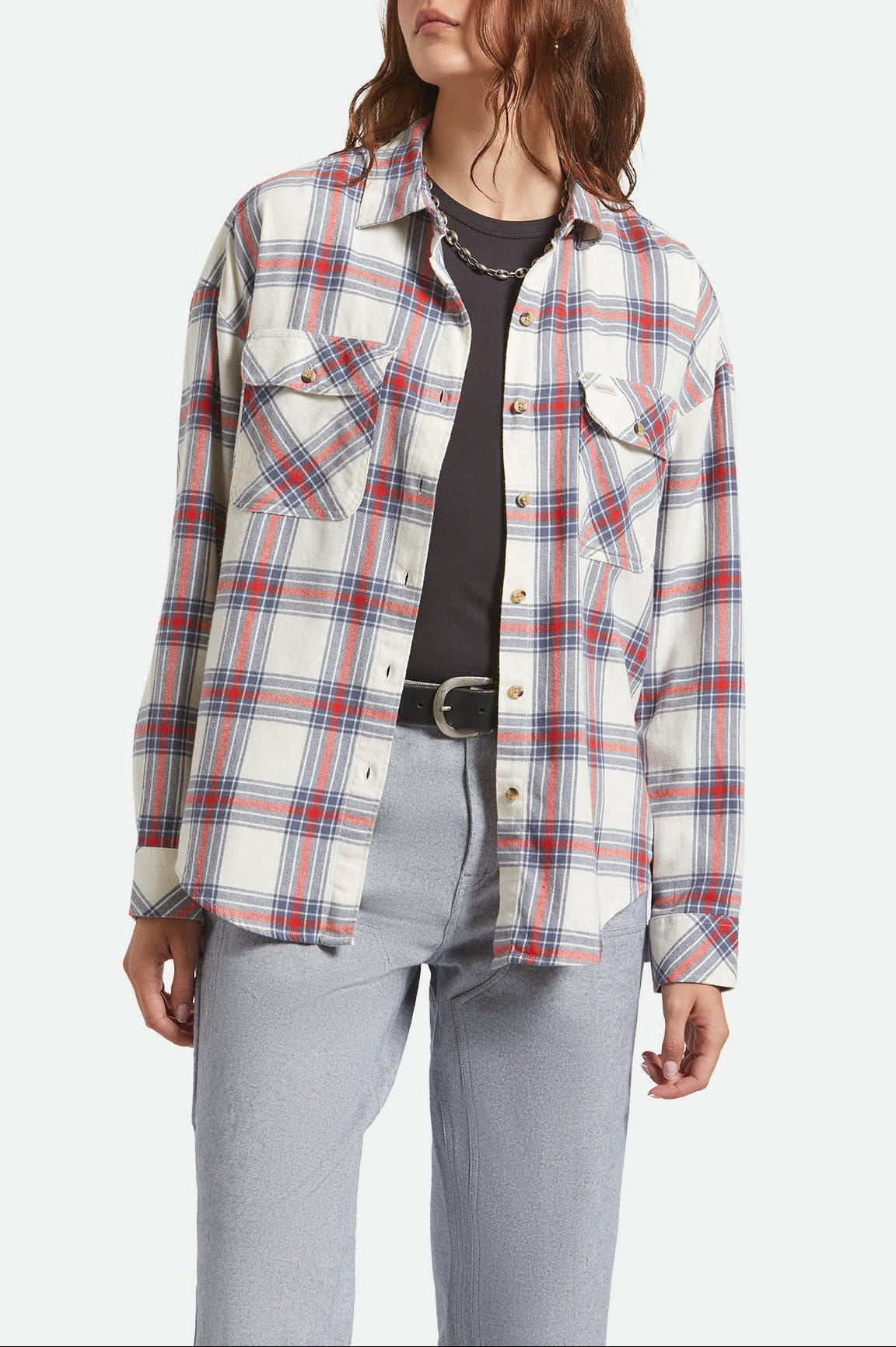 Women's Bowery Vintage Overshirt - Off White/Berring Sea/Red