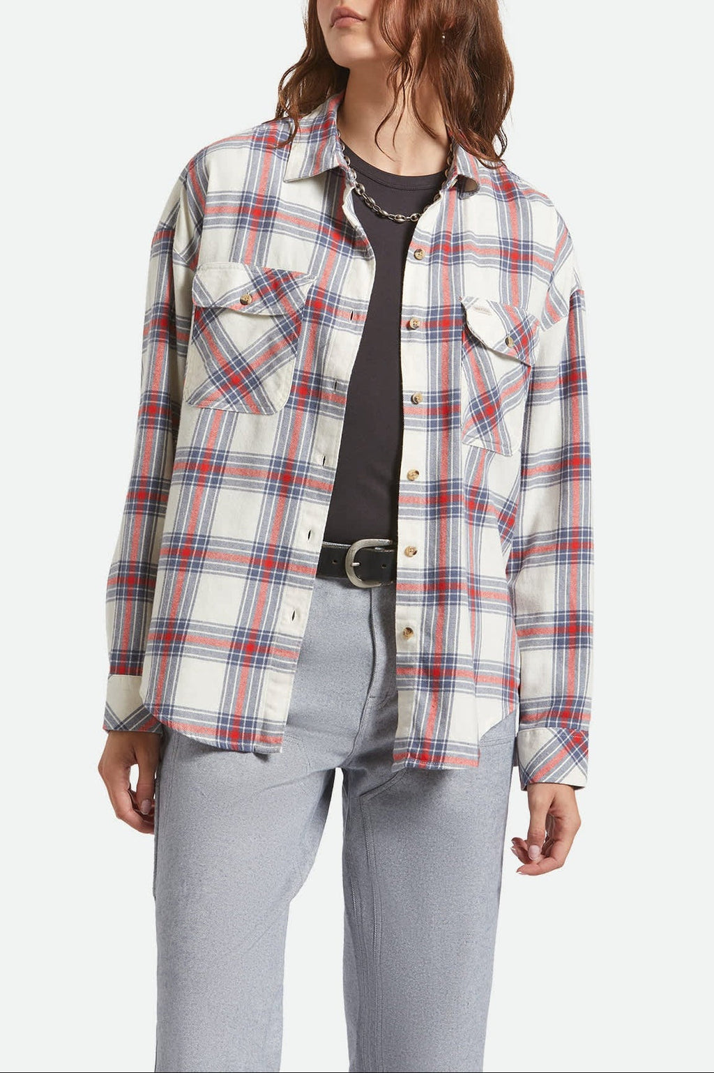 Women's Bowery Vintage Overshirt - Off White/Berring Sea/Red