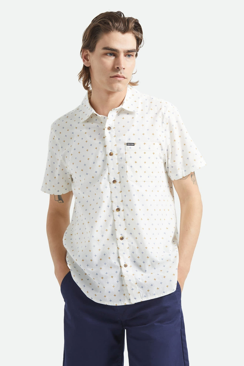 Charter Print Short Sleeve Shirt - Off White/Multi Diamond Tile