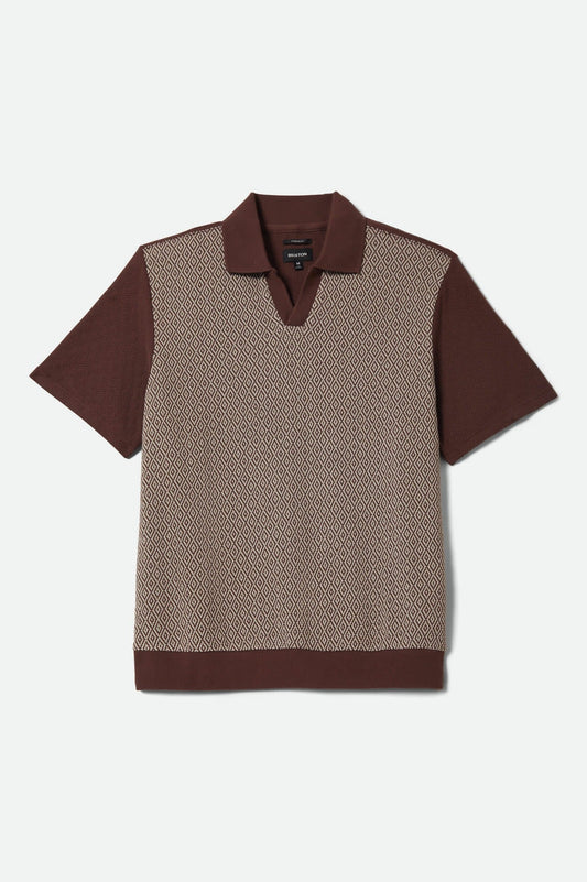 Theo Jacquard Short Sleeve Polo - Chocolate/Off White