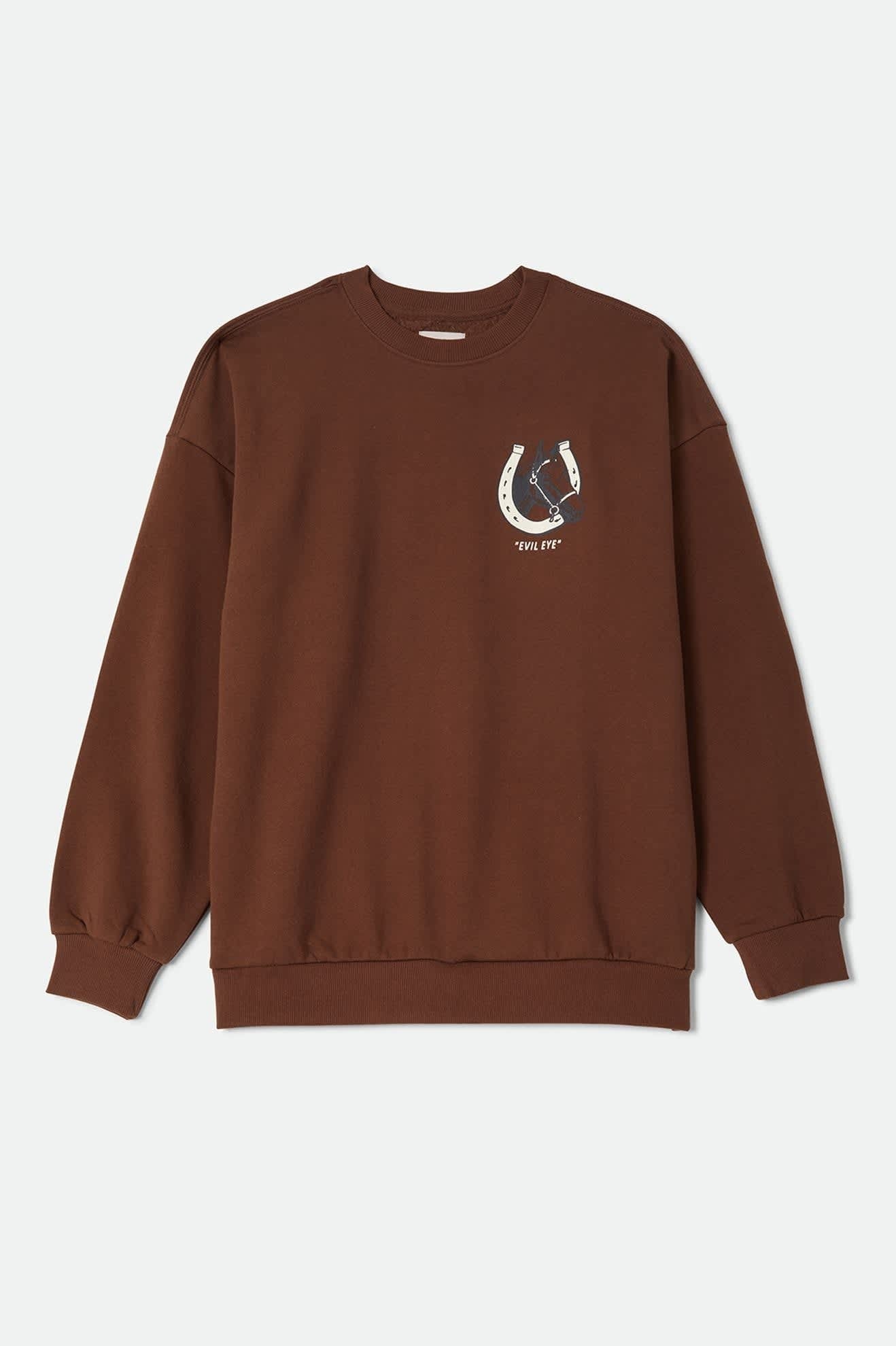 Evil Eye Horseshoe Oversized Crew - Pinecone Brown