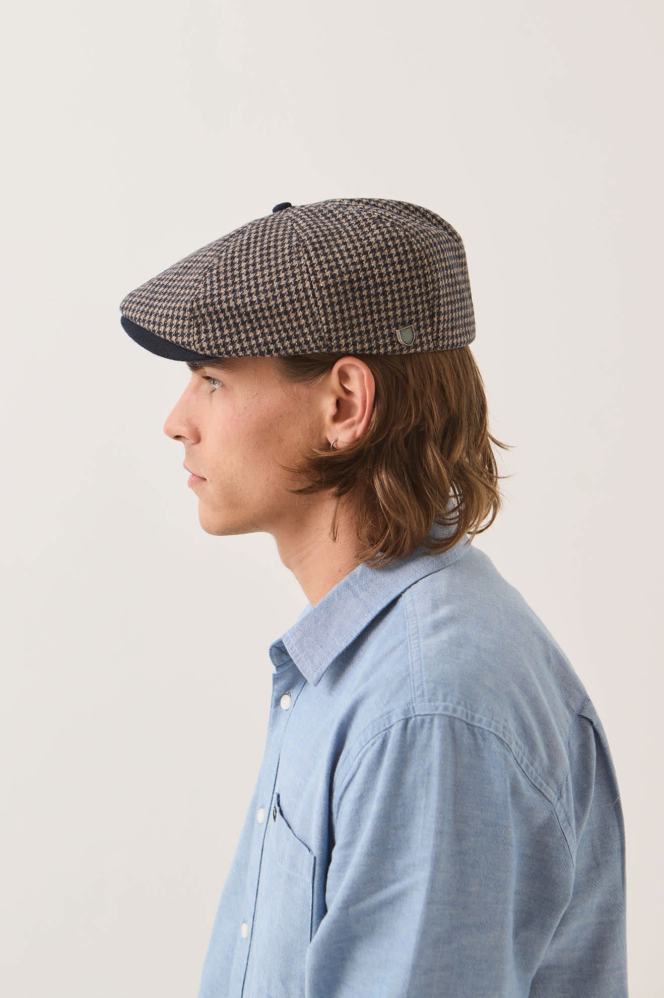 Brood Newsboy Cap - Navy/Sand Houndstooth