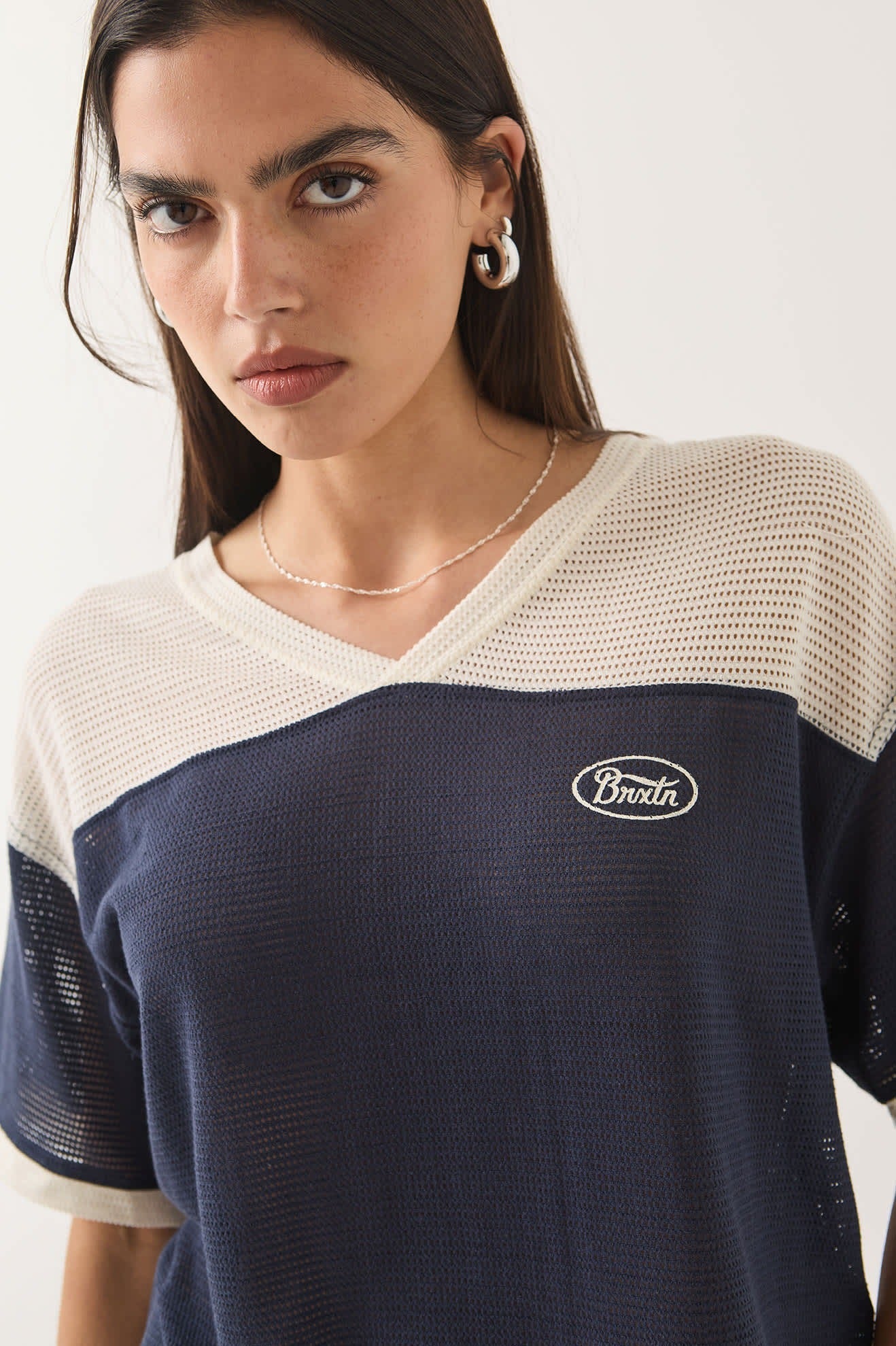 Varsity Mesh T-Shirt - Off White/Washed Navy