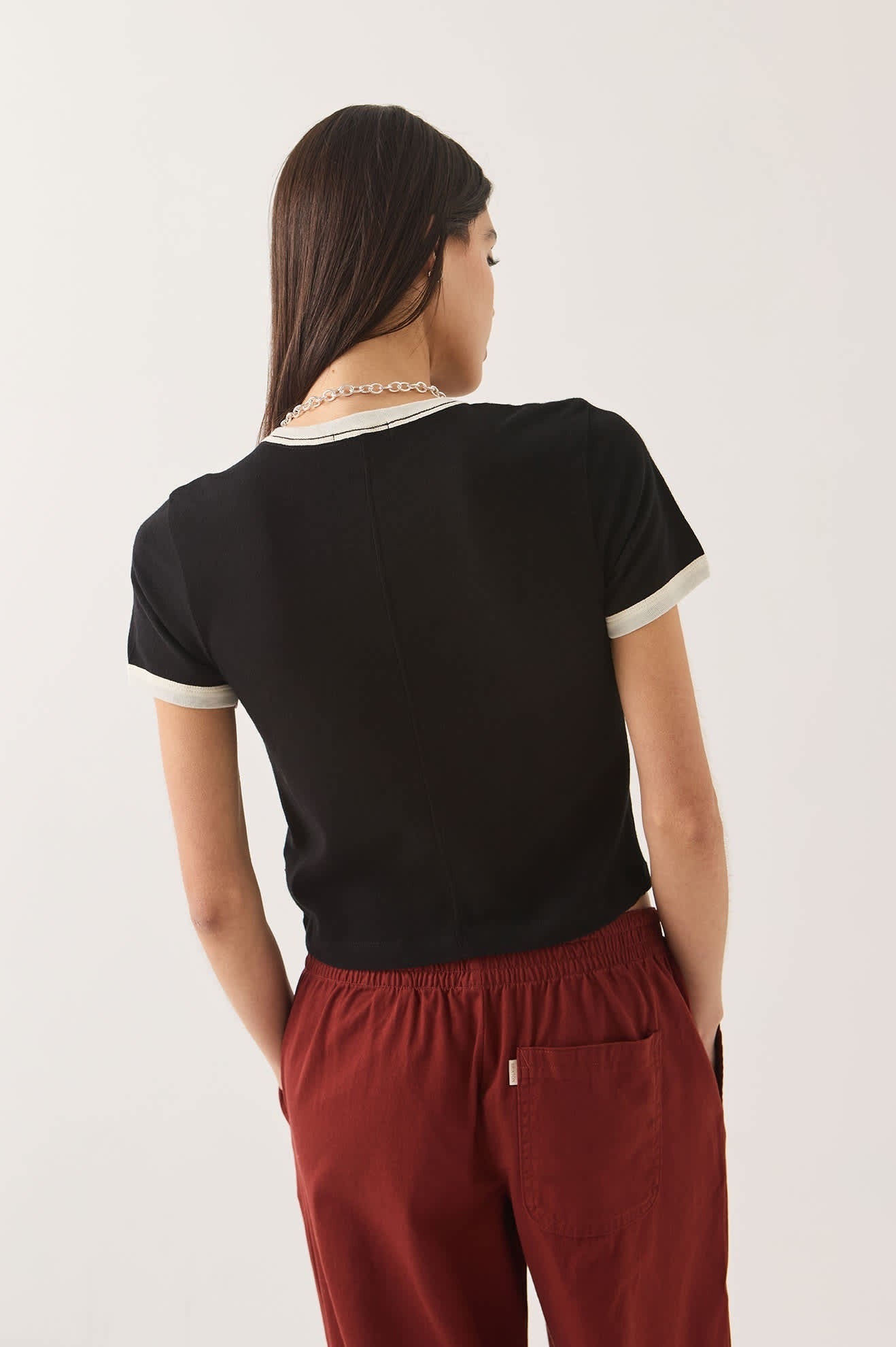 Carefree Organic Garment Dye Ringer T-Shirt - Black/Off White