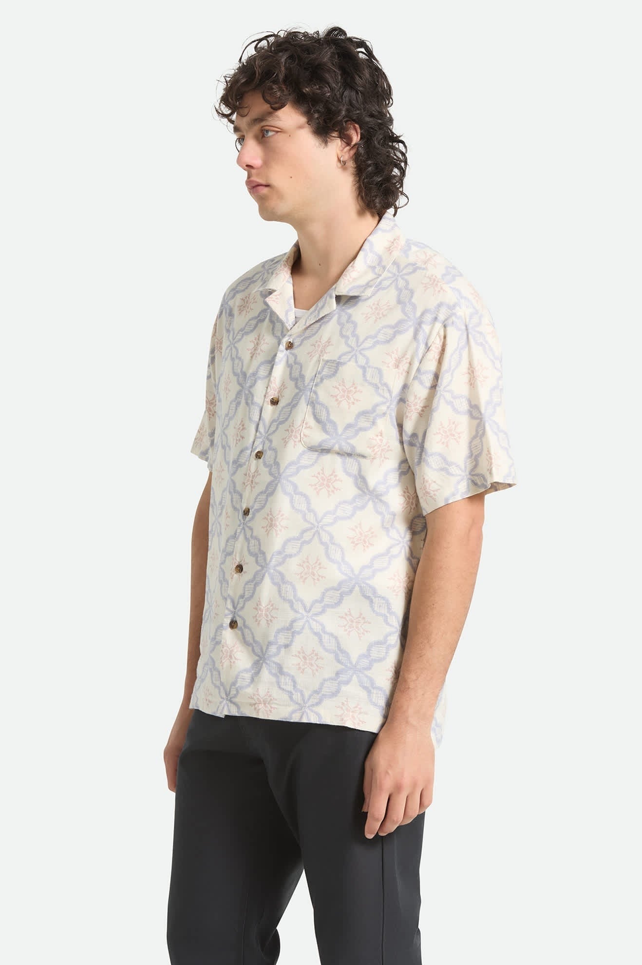 Bunker Slub Short Sleeve Shirt - Off White/Blue Tile