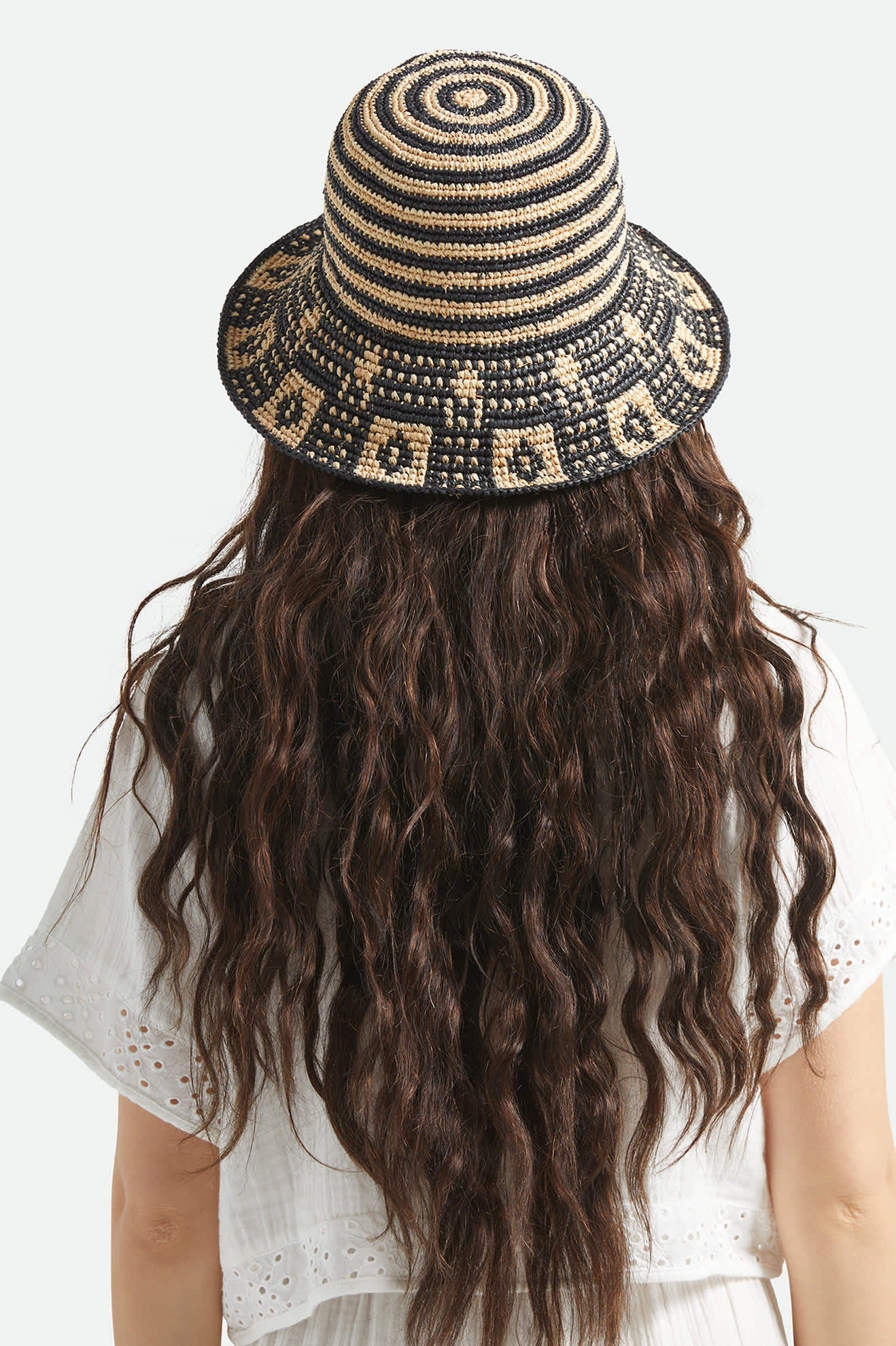 Redding Packable Straw Bucket Hat - Black/Natural