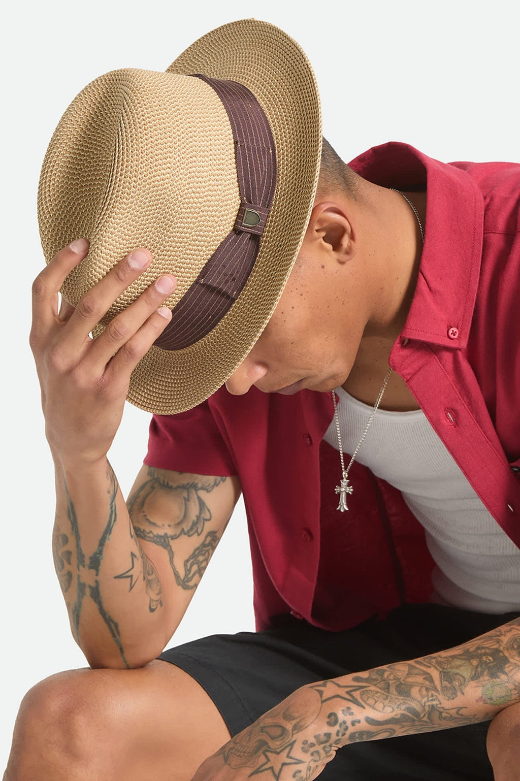 Roma Straw Packable Fedora - Multi Brown/Chocolate