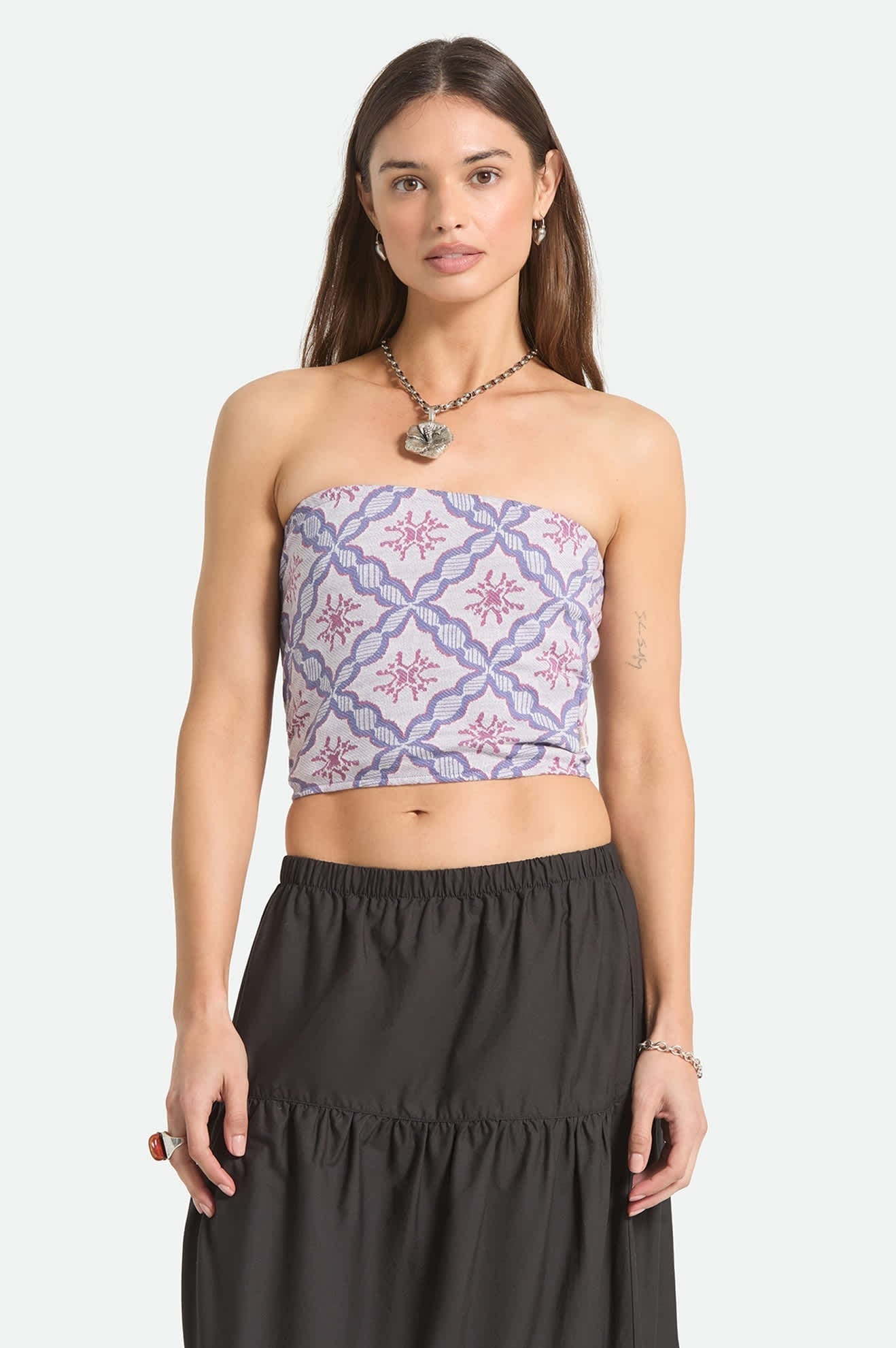 Hot To Go Tube Top - Off White/Blue Tile