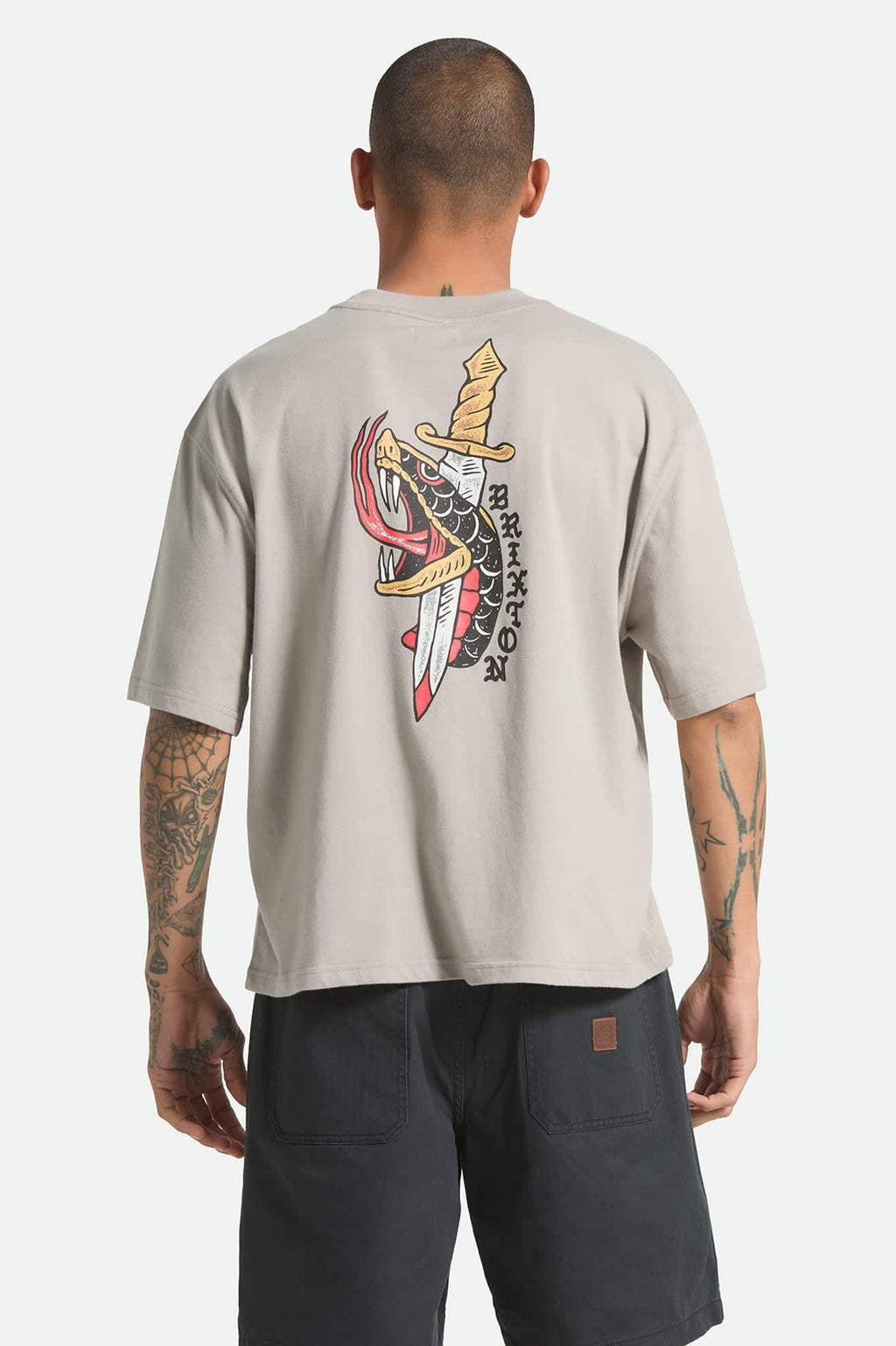Sword Short Sleeve Boxed Crop T-Shirt - Pebble Stone