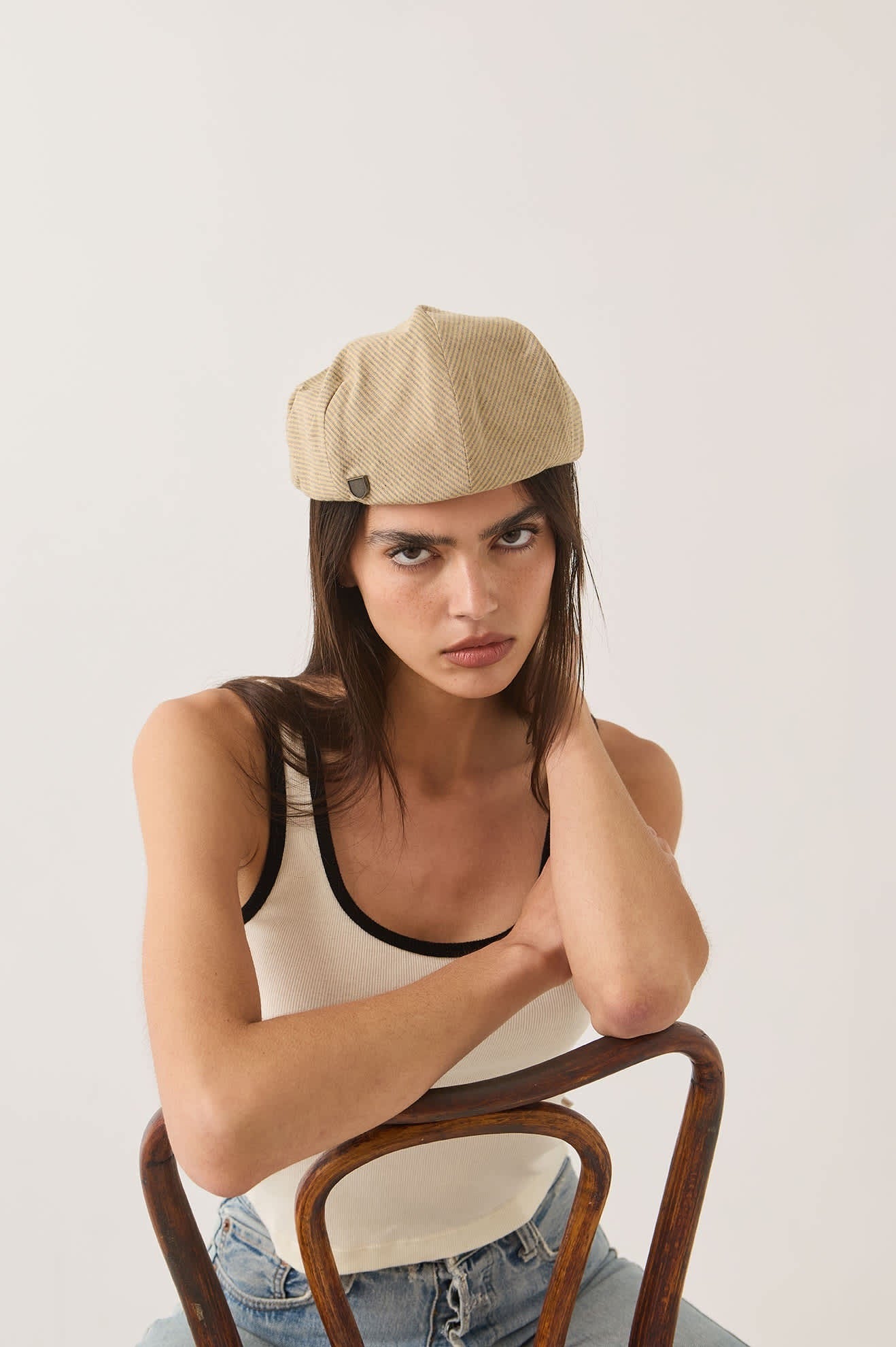 Hooligan Flat Cap - Khaki Stripe/Washed Black
