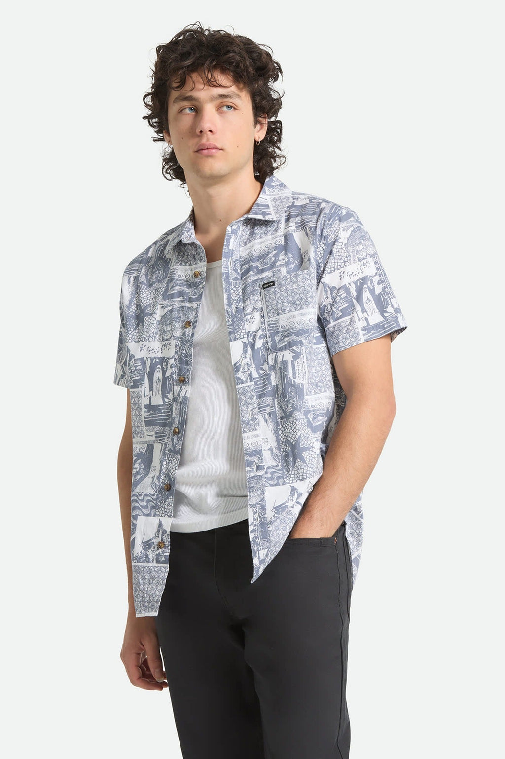 Charter Print Short Sleeve Shirt - Navy/White Collage