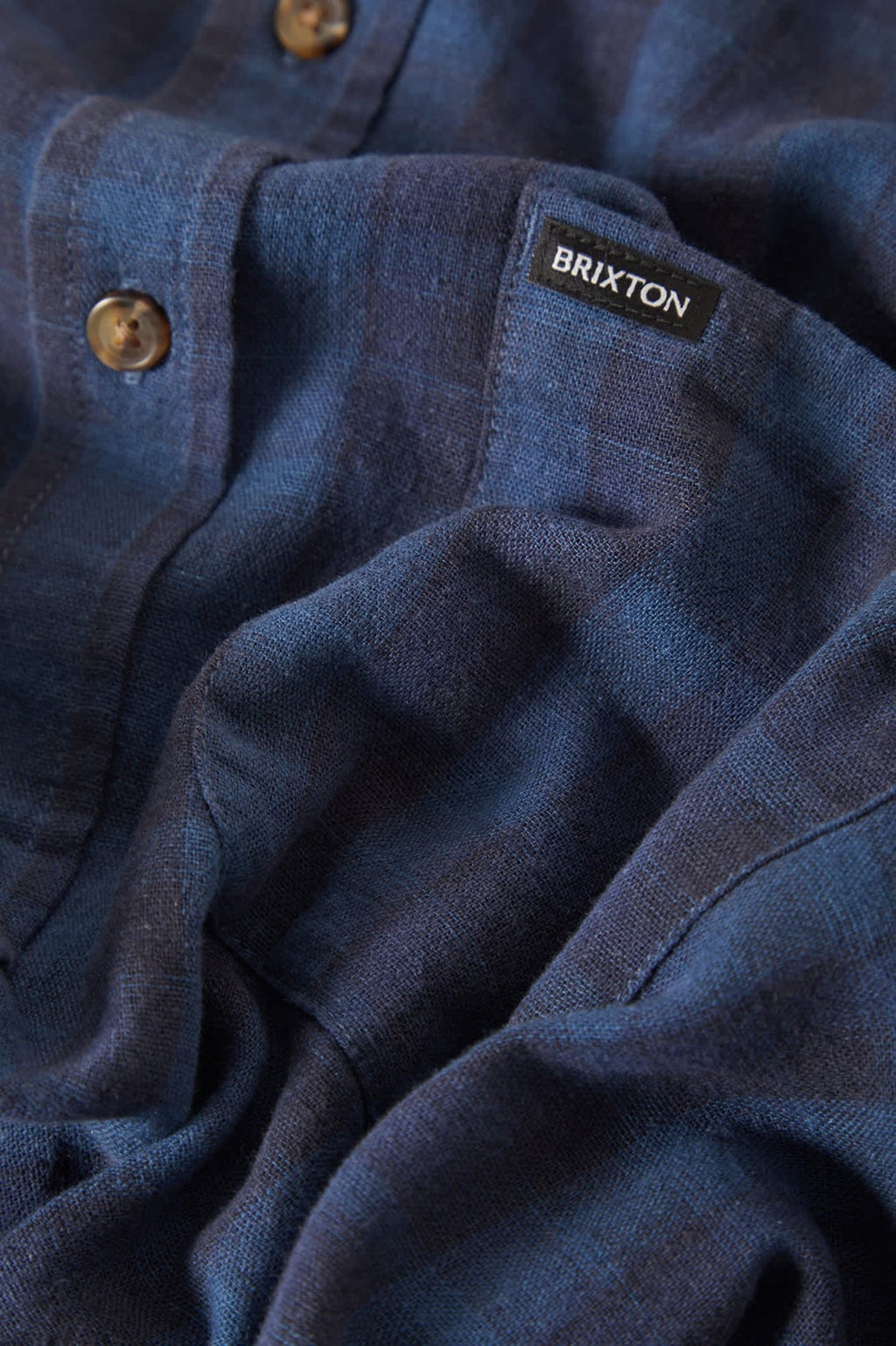 Cru Linen Blend Plaid Short Sleeve Shirt - Dark Blue/Black Plaid