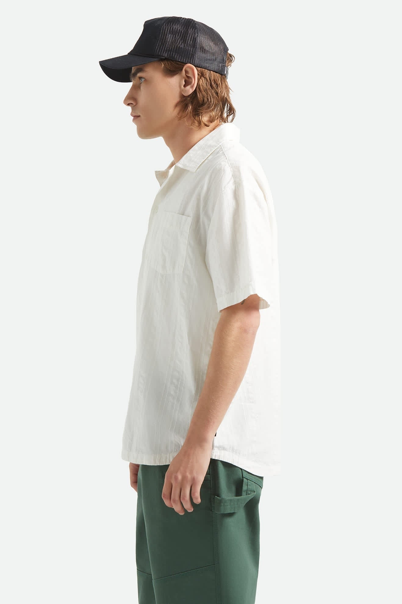 Vintage Short Sleeve Shirt - Off White Jacquard Stripe