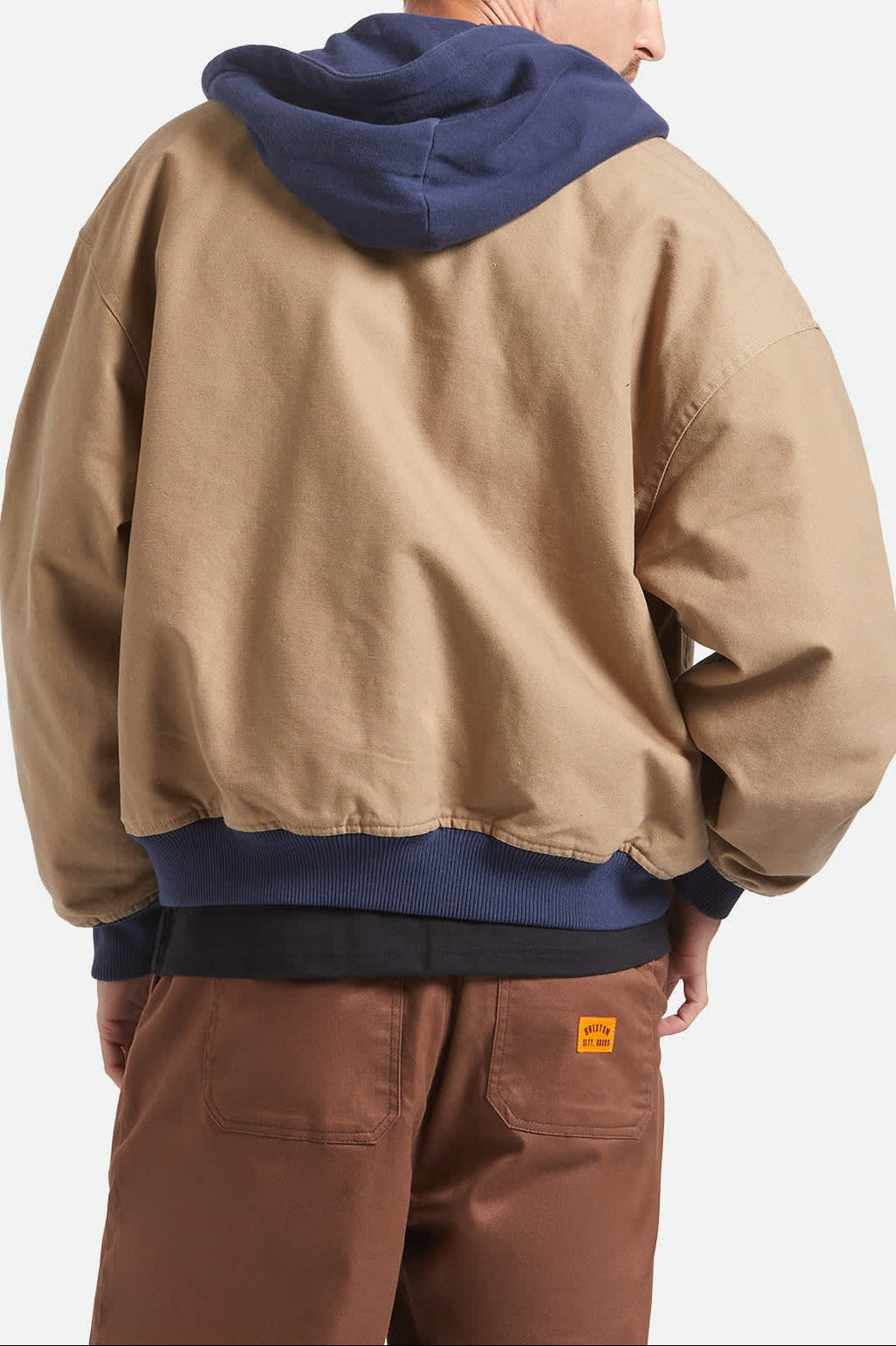 Canvas Hooded Bomber Jacket - Khaki/Mood Indigo