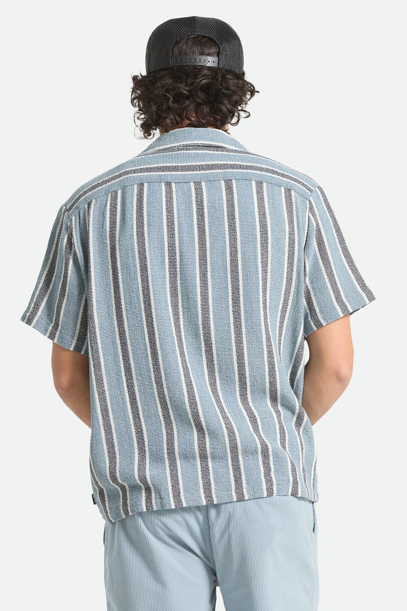 The Dexter Textured Stripe Short Sleeve Shirt - Black/Dusty Blue