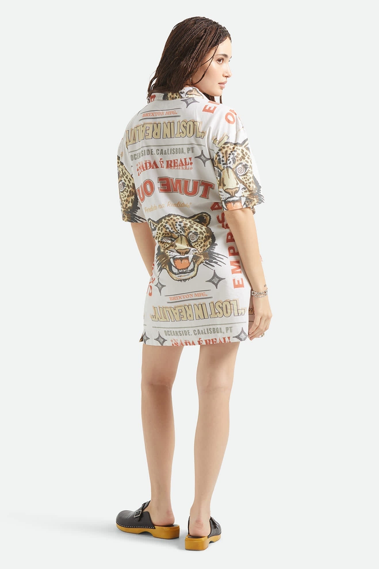 The Cinch Button Down Short Sleeve Dress - Lost In Reality Print