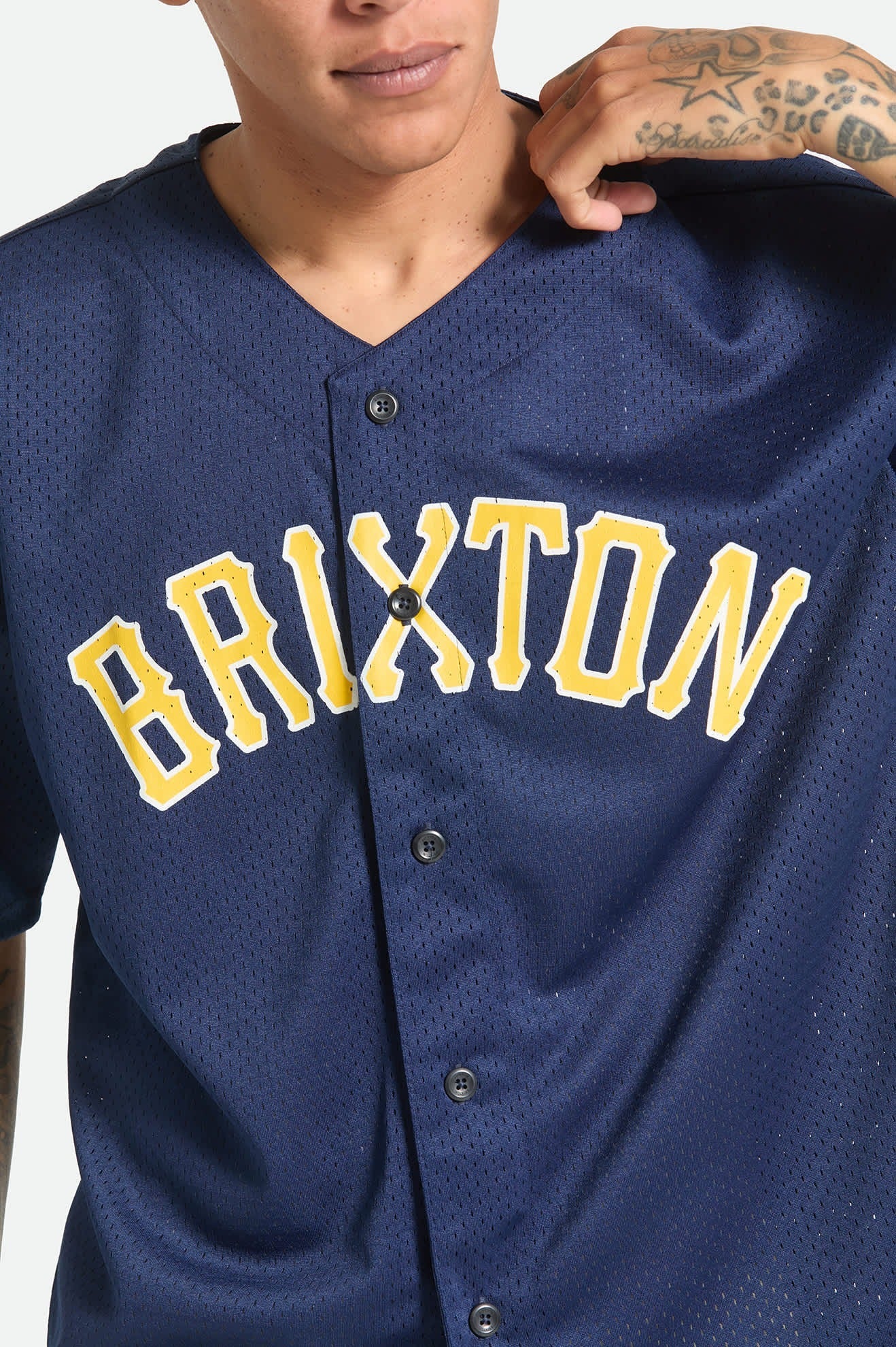The Brixton Mesh Short Sleeve Baseball Jersey - Washed Navy
