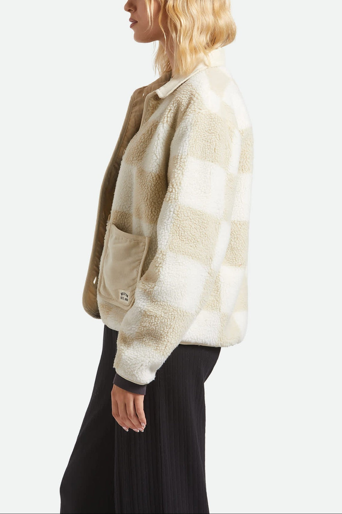 Delilah Sherpa Jacket - White/Natural Finish Line Checker