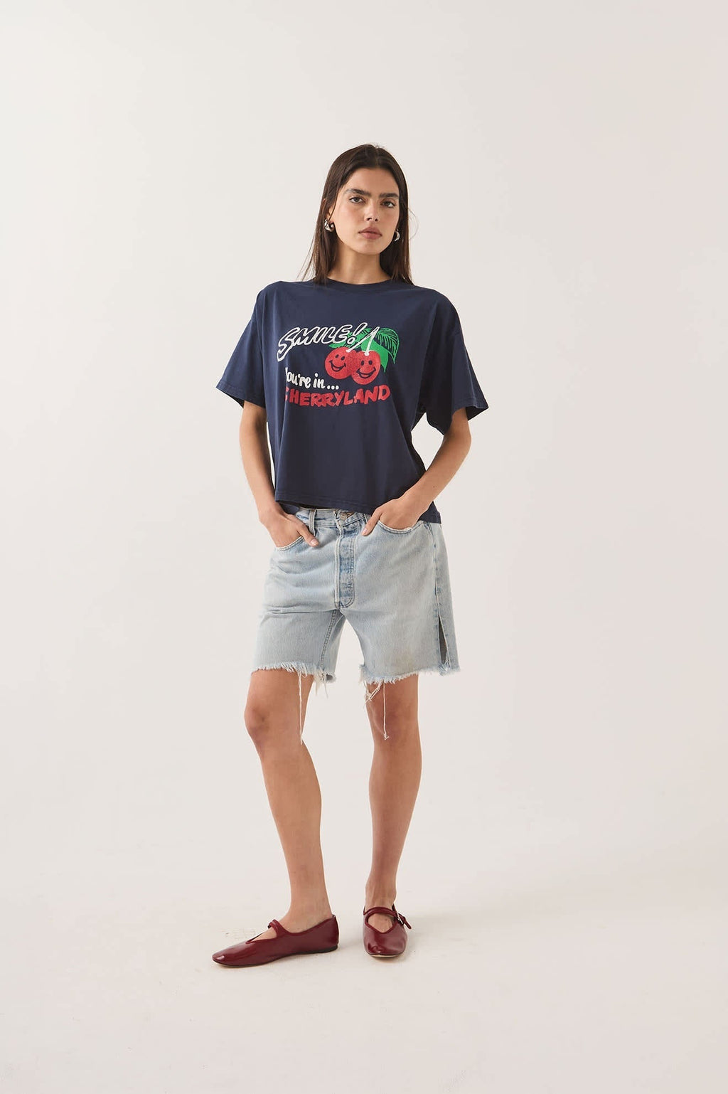 Cherryland Boxy Cropped Crew - Washed Navy