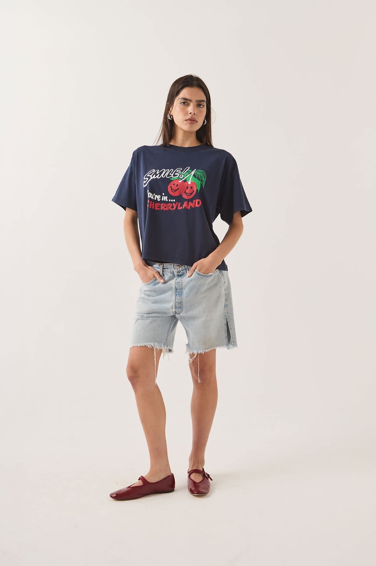 Cherryland Boxy Cropped Crew - Washed Navy