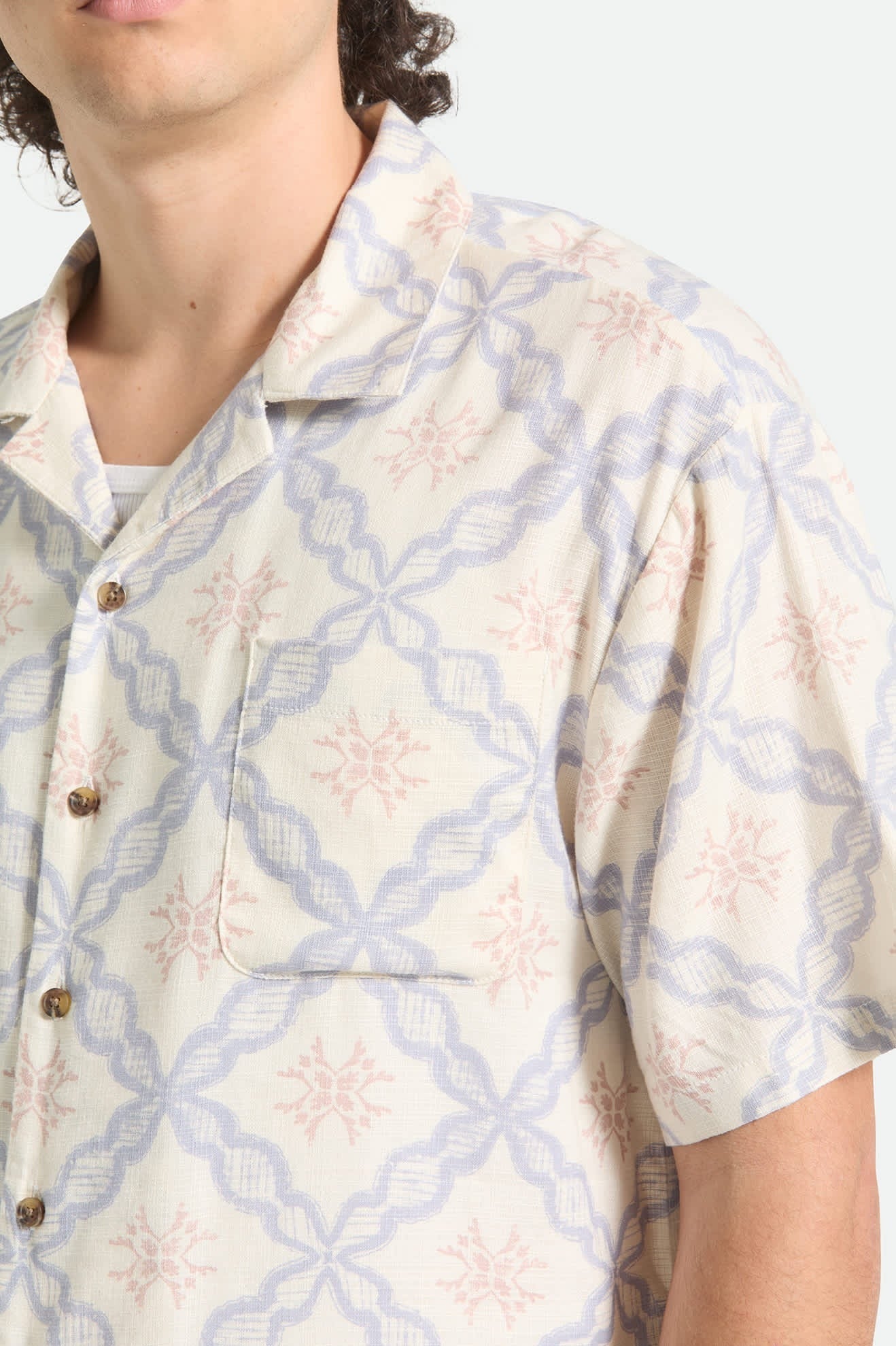 Bunker Slub Short Sleeve Shirt - Off White/Blue Tile