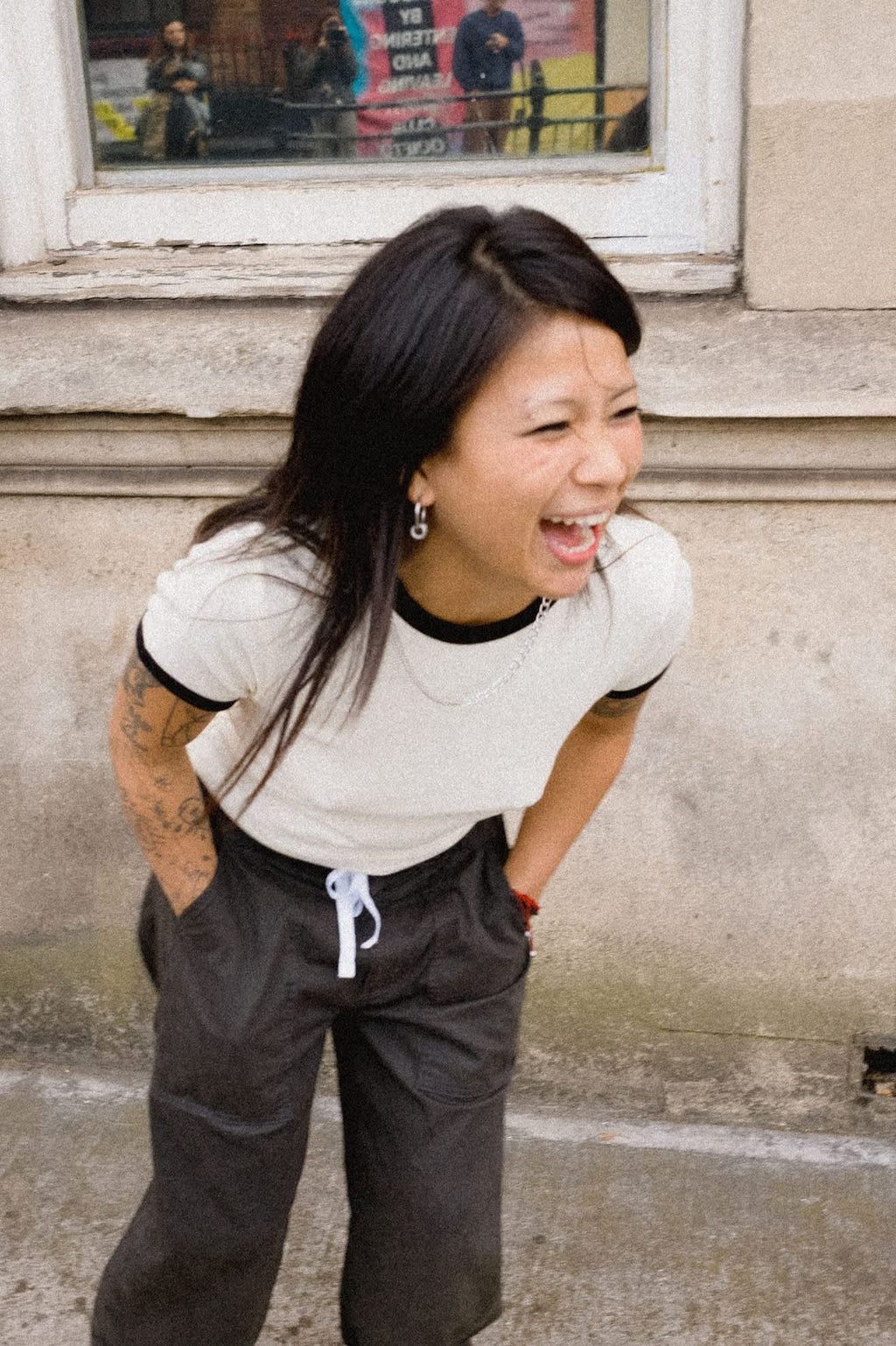 Carefree Organic Garment Dye Ringer T-Shirt - Off White/Black