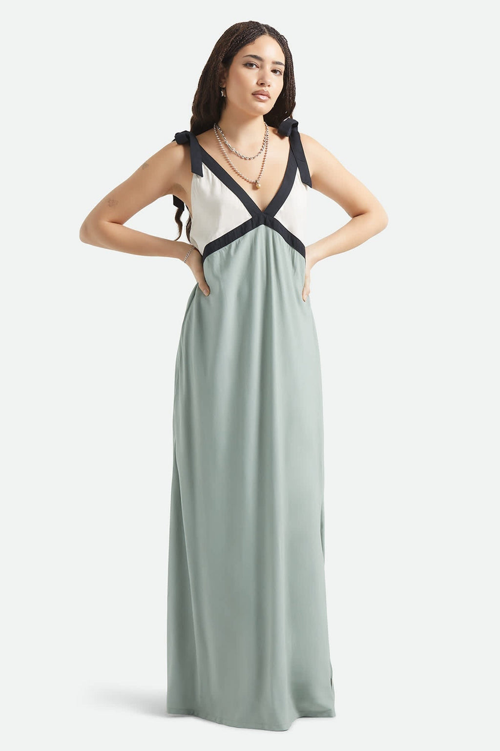 Sunset Tie Slip Dress - Sage Green/Whitecap