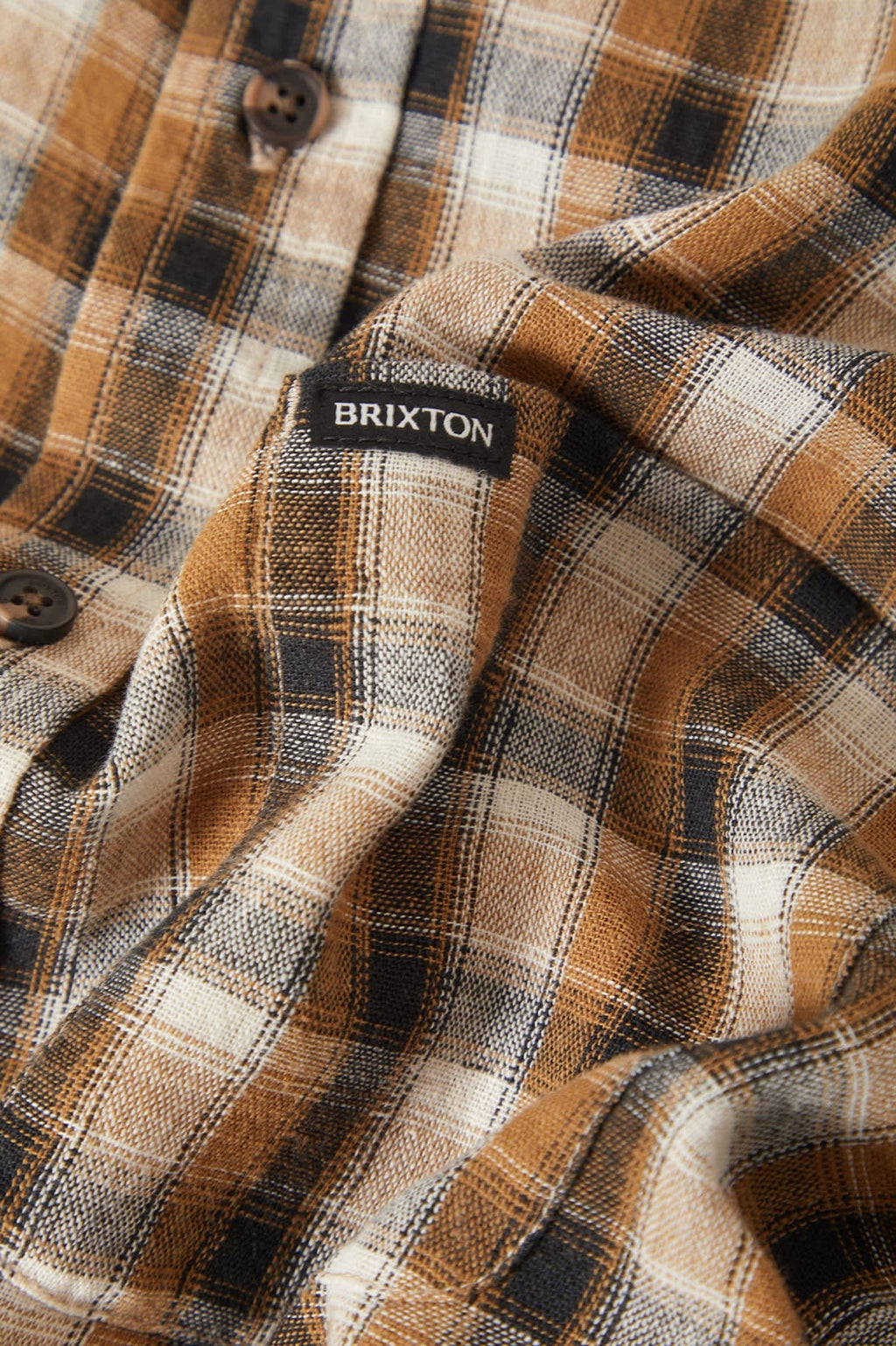 Cru Linen Blend Plaid Short Sleeve Shirt - Black/Tobacco Plaid