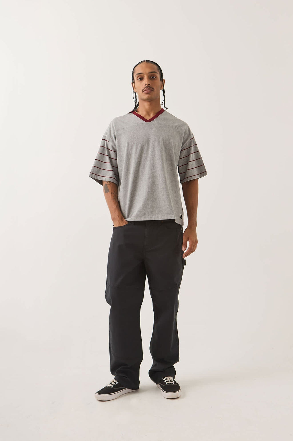 Brixton Football T-Shirt - Heather Grey/Maroon