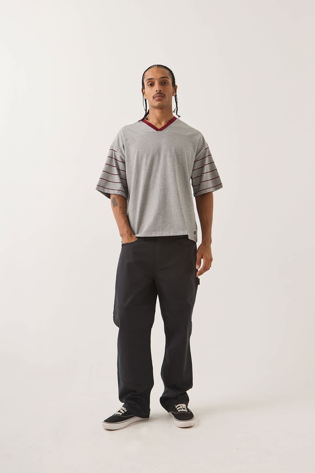 Brixton Football T-Shirt - Heather Grey/Maroon