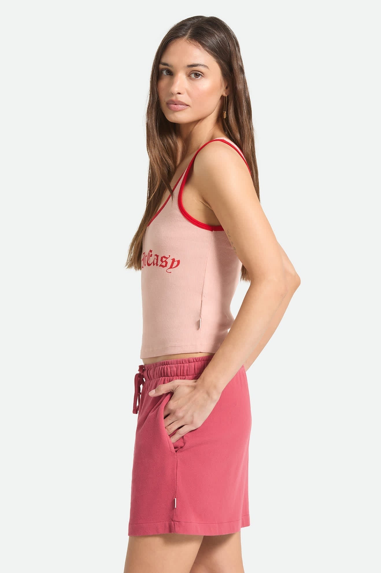 Take It Easy Ringer A-Tank - Silver Pink